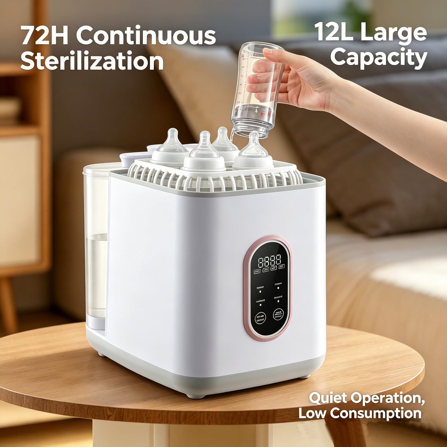 Auto Baby Bottle Washer and Dryer, Large Capacity Fits Bottles & Pump Parts, High-Temp Steam Cleaning for Newborn Essentials, Fast Wash Cycles, Time-Saving Solution for Busy Parents