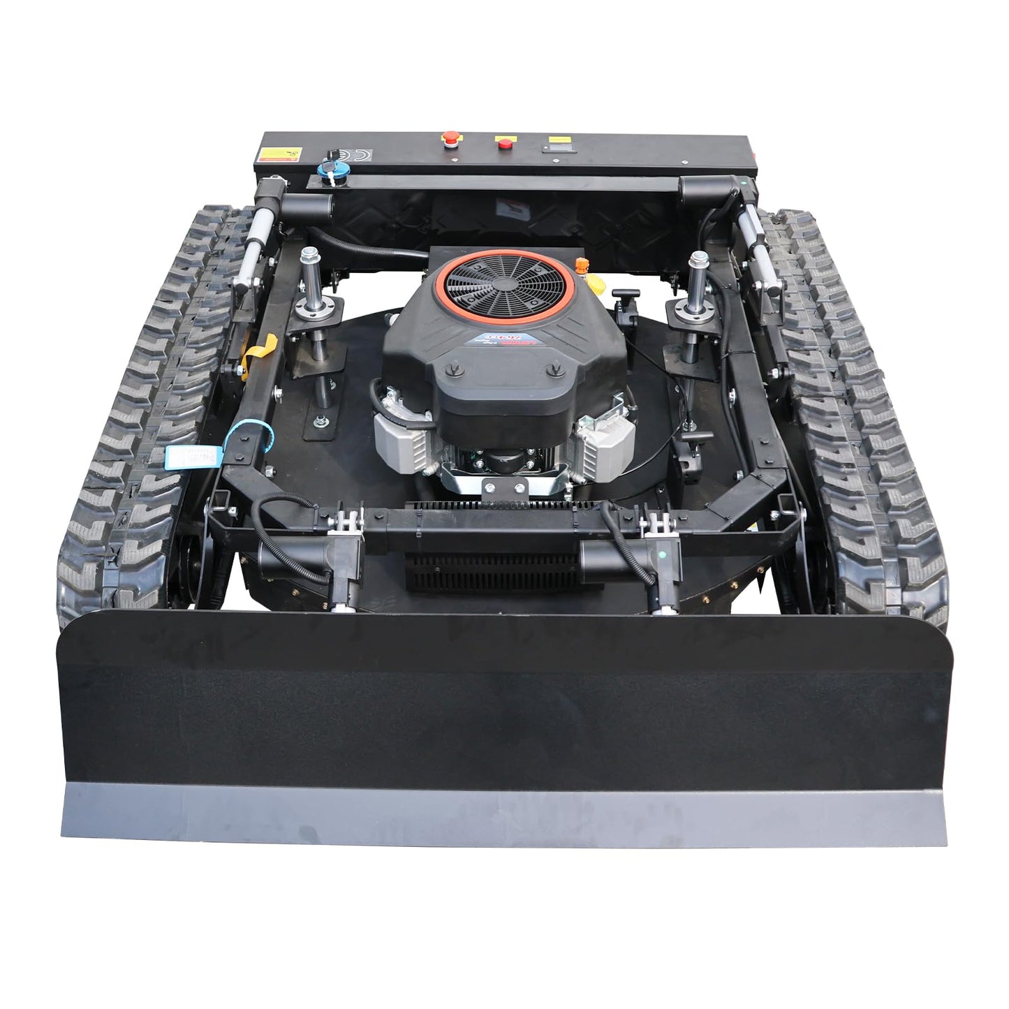 Remote Control Lawn Mower, 25HP Oil-Electric Hybrid Crawler Track Mower,100m Range, 35" Cutting Width, Adjustable Height RC Robotic Lawn Mower for Slope Climbing with Snowplow (gey)