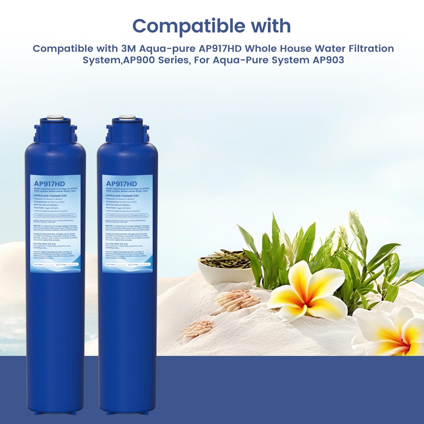 AP917HD AP903 Whole House Sanitary Quick Change Replacement Water Filter Compatible with 3M Aqua-Pure AP903 System, Reduces Sediment, Odor, and Scale 2 Pack