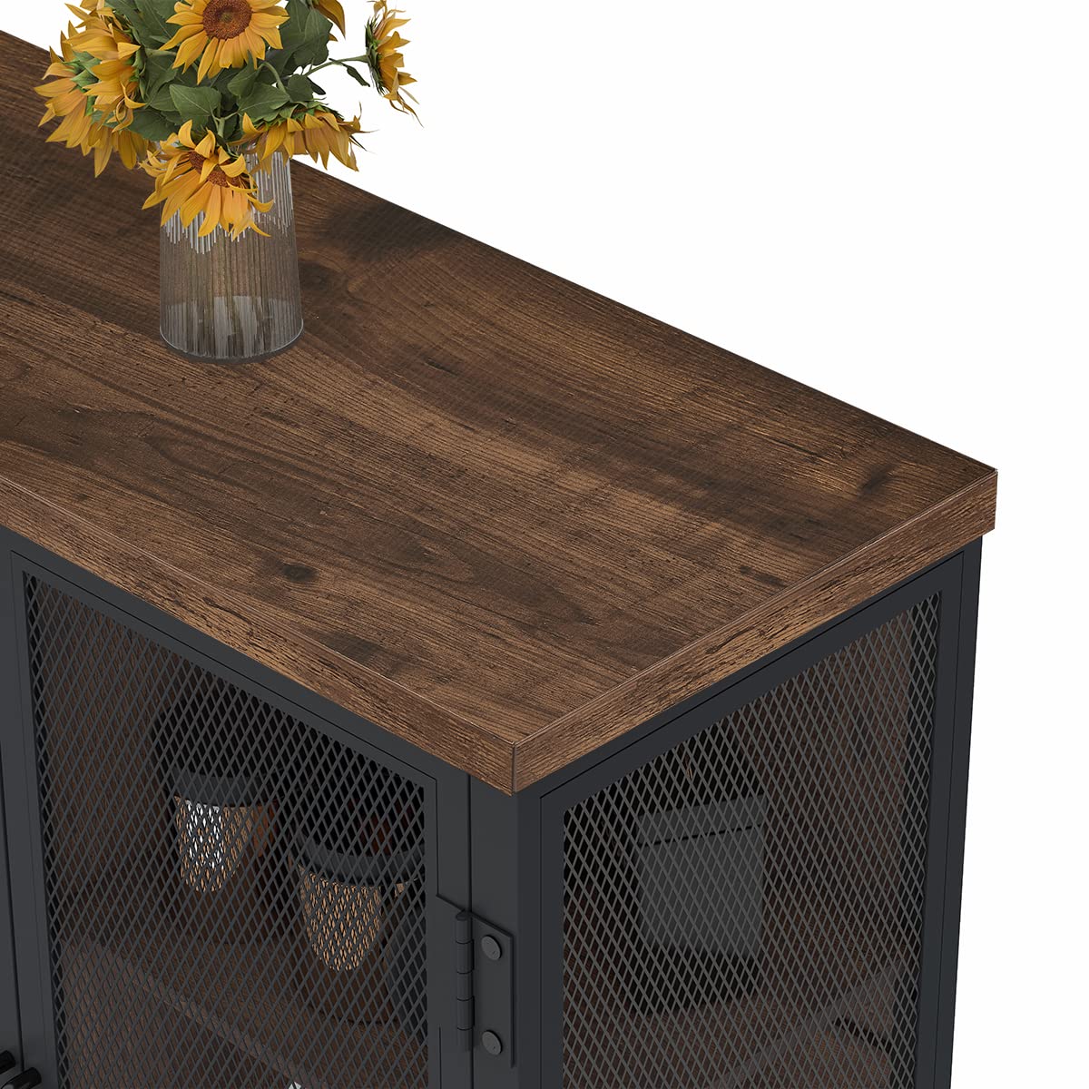 BON AUGURE Coffee Bar Cabinet for Liquor, Small Storage Cabinet for Home Kitchen, Farmhouse Sideboard Buffet Cabinets, Industrial Alcohol Cabinets for Dining Entryway Living Room (Rustic Oak)