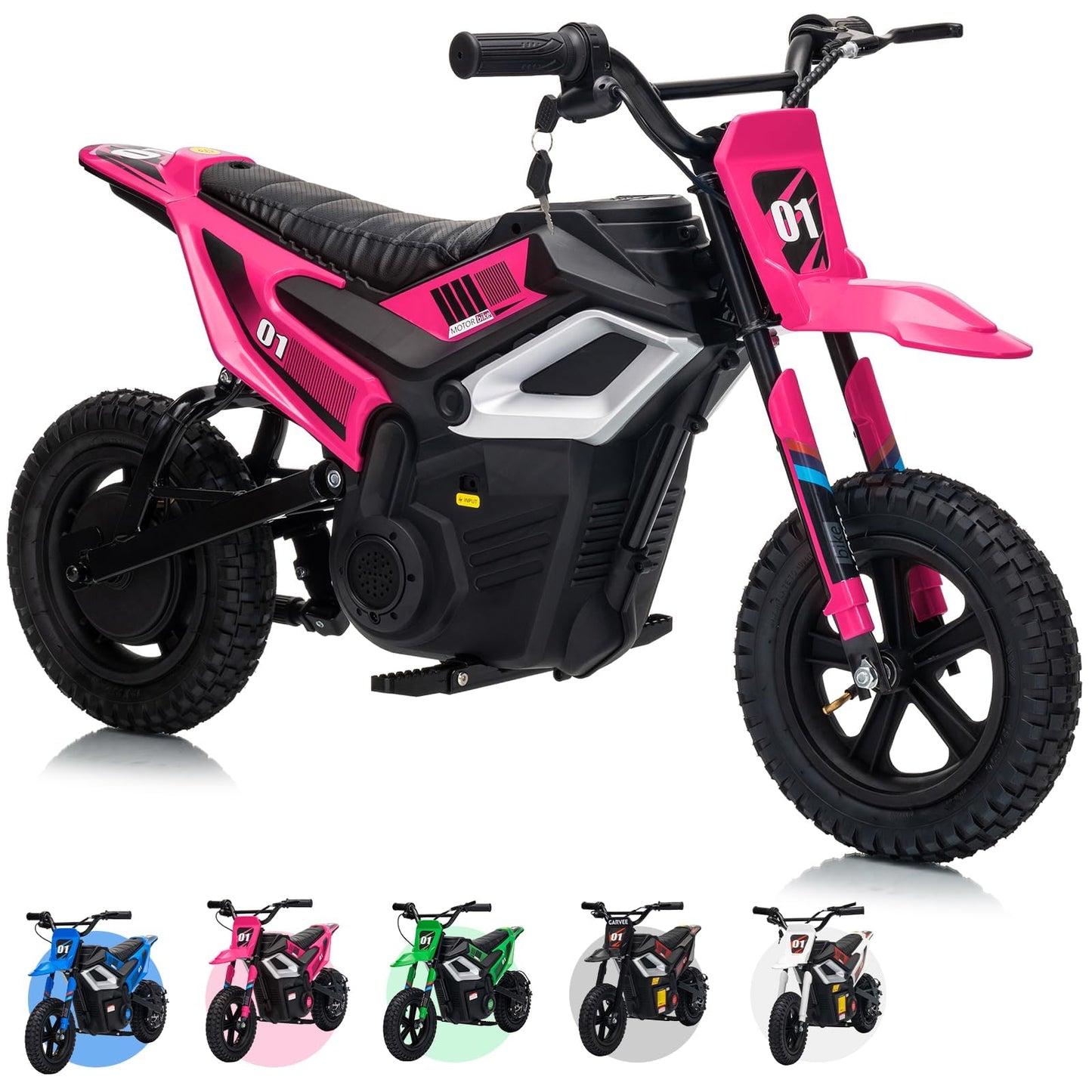 24V Kids Electric Dirt Bike, 350w Motorcycle with 10 MPH Max Speed & 12-Mile Range,Rear Wheel Suspension, Twist Grip Throttle, Rubber Tires