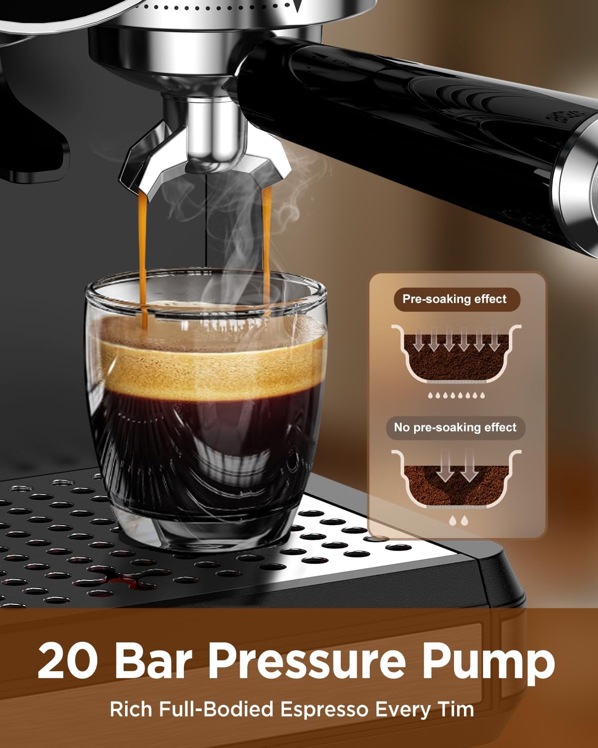 Spacekey Espresso Coffee Machine with Grinder, Milk Frother, Cold Brew, 20 Bar