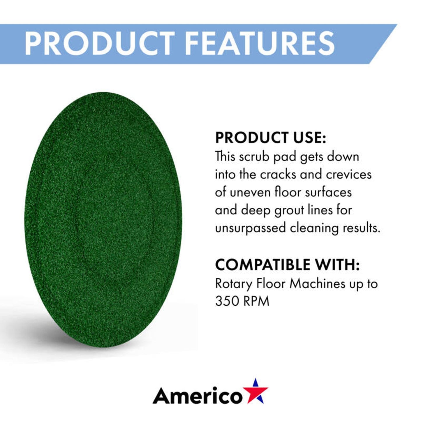 Americo Manufacturing 402920 Turfscrub Single-Sided Coarse Bristle Brush Type Floor Pads (4 Pack), 20"
