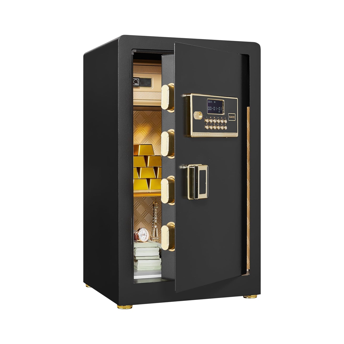 ZIEGIAN 3.5 Cu. Ft. Large Steel Security Safe with Digital Keypad Lock, Removable Shelf & LED Light, 15.75"W x 14.17"D x 27.16"H - Fireproof Safe Box for Cash, Jewelry, Documents & Valuables (Black)