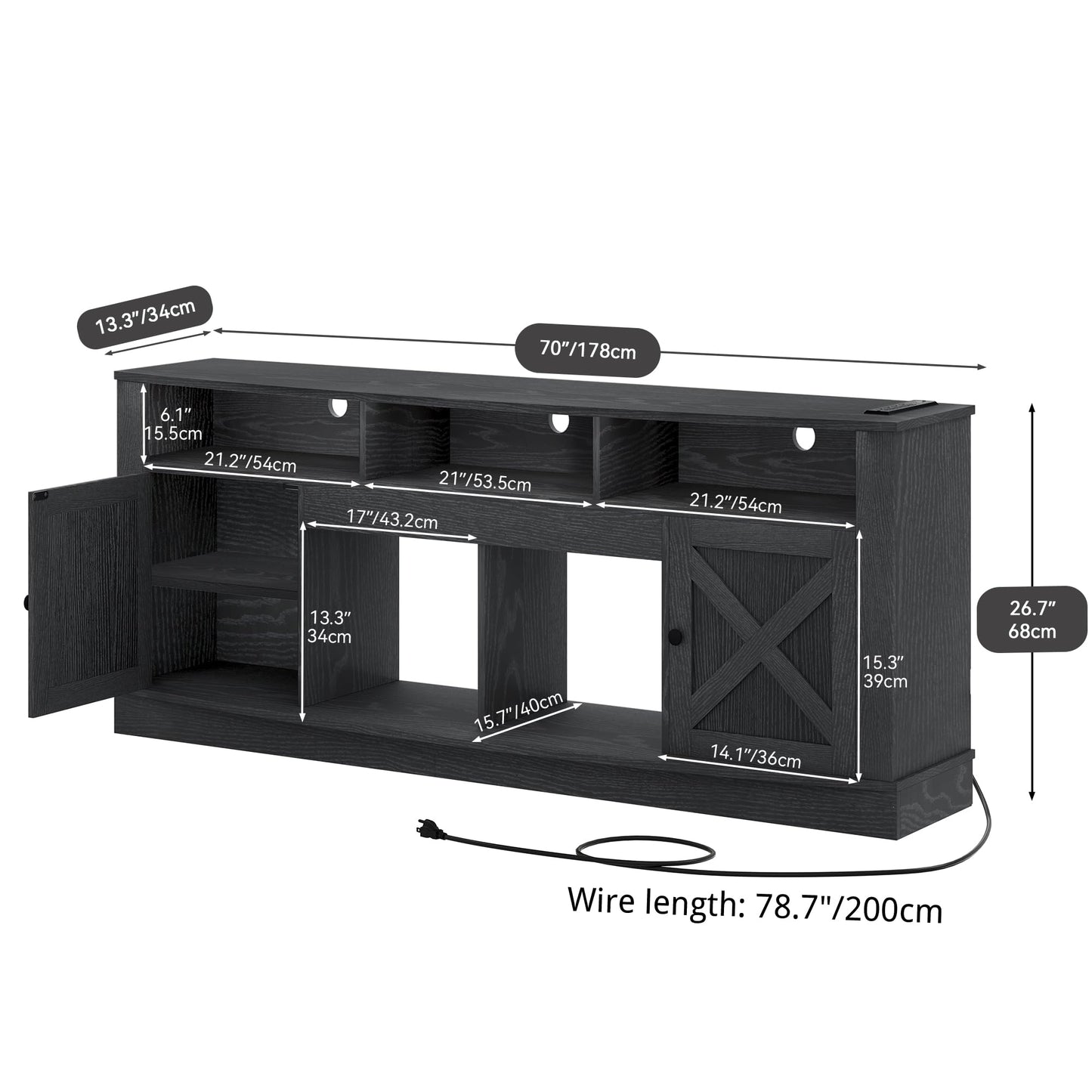 YITAHOME TV Stand for 75/80 Inch TV, Black Entertainment Center 70 Inches Wide, Media Furniture TV Table with with Power Outlet, TV Consoles for Living Room, Curved Desktop