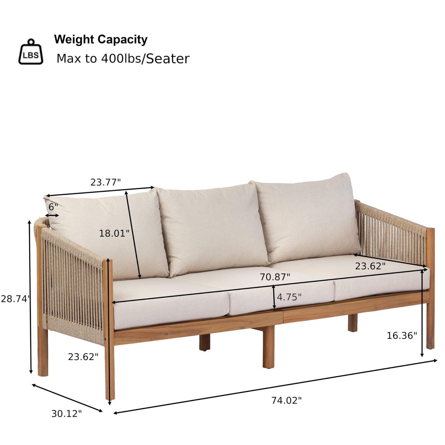 Christopher Knight Home Bubi 5-Seater Patio Furniture Set with Cushion, 4 Piece Outdoor Acacia Wood Conversation Set, Solid Wood Outdoor Sectional Sofa Set with Coffee Table, Teak+Beige