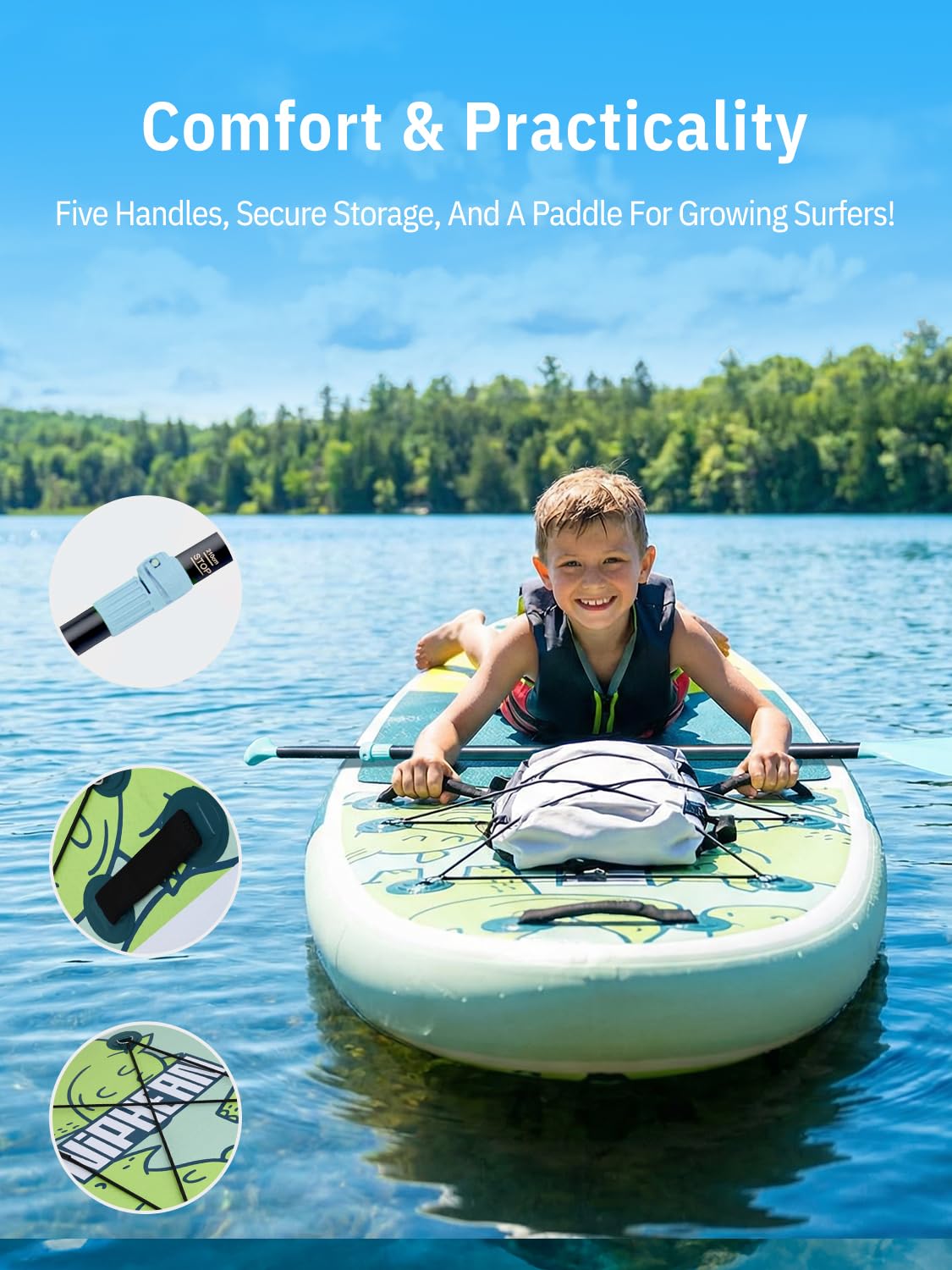 Niphean (Extra Large) Inflatable Paddle Board, SUP for 2+1 People/Family 500lbs Capacity Stand Up Paddle Board with SUP Accessories, StabilTrac Fin Non-Slip Paddleboard for Adults-Yellow