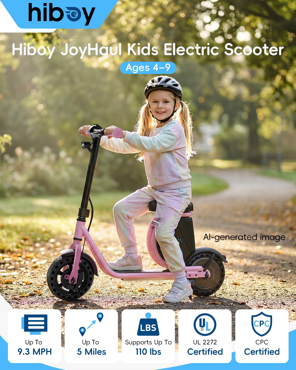 Hiboy JoyHaul Electric Scooter for Kids, Ages 4-10 – LED Neon Lights, 100W Brushless Motor, 56.16Wh Battery, Under-Seat Storage & Safety Brake, Pink