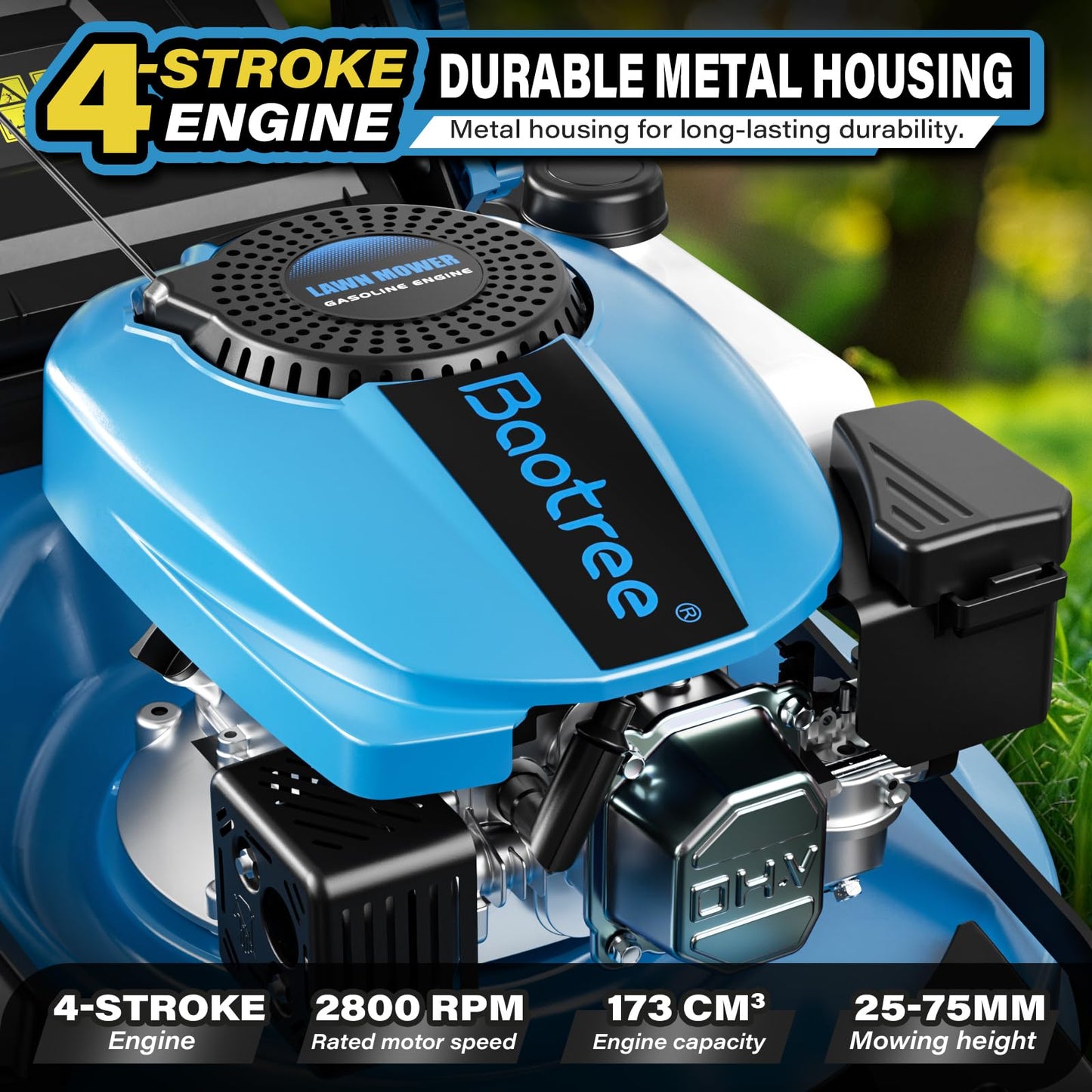 Gas Powered Push Lawnmower, 21-Inch Cutting Deck, 201cc 4-Cycle Engine, 7 Levels Adjustable Cutting Height, 3-in-1 Functions (21-inch-201cc)