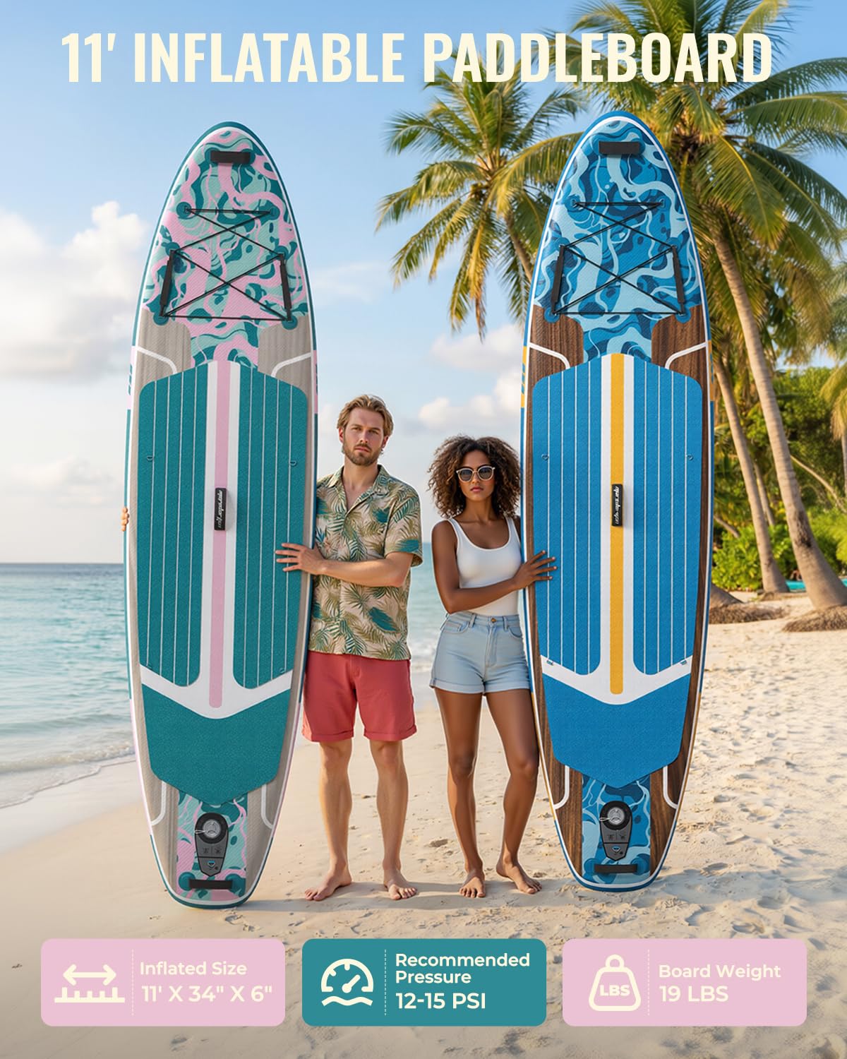 Marsdorgan 11ft Inflatable Stand Up Paddle Board, Wood Grain Ultra Lightweight SUP, 430lb Capacity for Adults Youth Family, for Fishing Camping, Complete Kit with Backpack & Pump, Grey Wood Grain