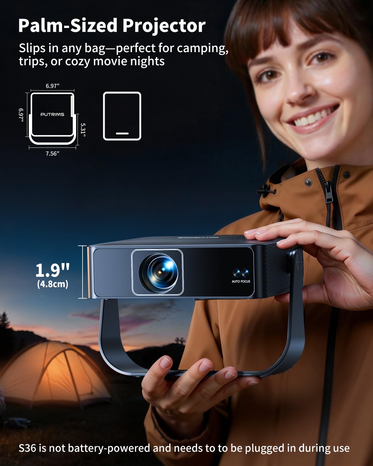 [Official Apps & Live TV & 330° Stand]Smart Mini Projector with WiFi and Bluetooth Ultra-thin, 4K Support Outdoor Movie Projector, Auto Focus, HDR10, Portable 1080P Projector for Bedroom/Home/Celling