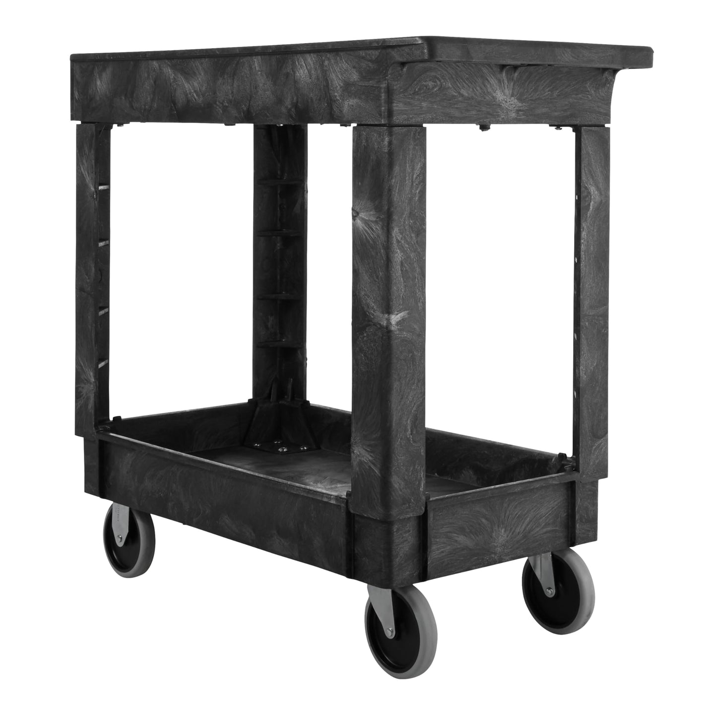 Rubbermaid Commercial Products 2-Shelf Service/Utility Cart with Wheels, 300-Pound Capacity, Black, Lipped Shelves with Handle, Use in School/Restaurant/Warehouse/Manufacturing