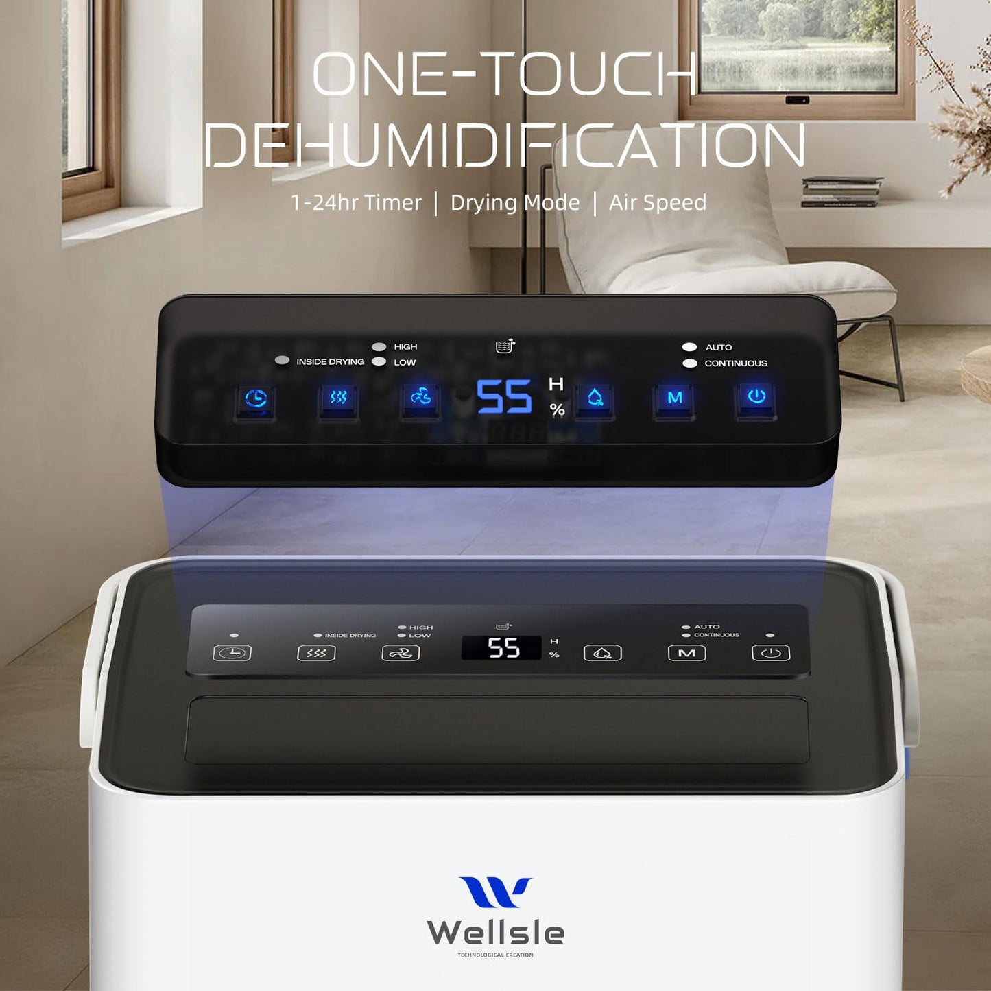 Wellsle 4500 Sq.ft Dehumidifier for Basement and Garage, 80 Pints Home Dehumidifier with Drain Hose and Water Tank, Quiet Dehumidifiers for Bedroom, Living Room, Office.