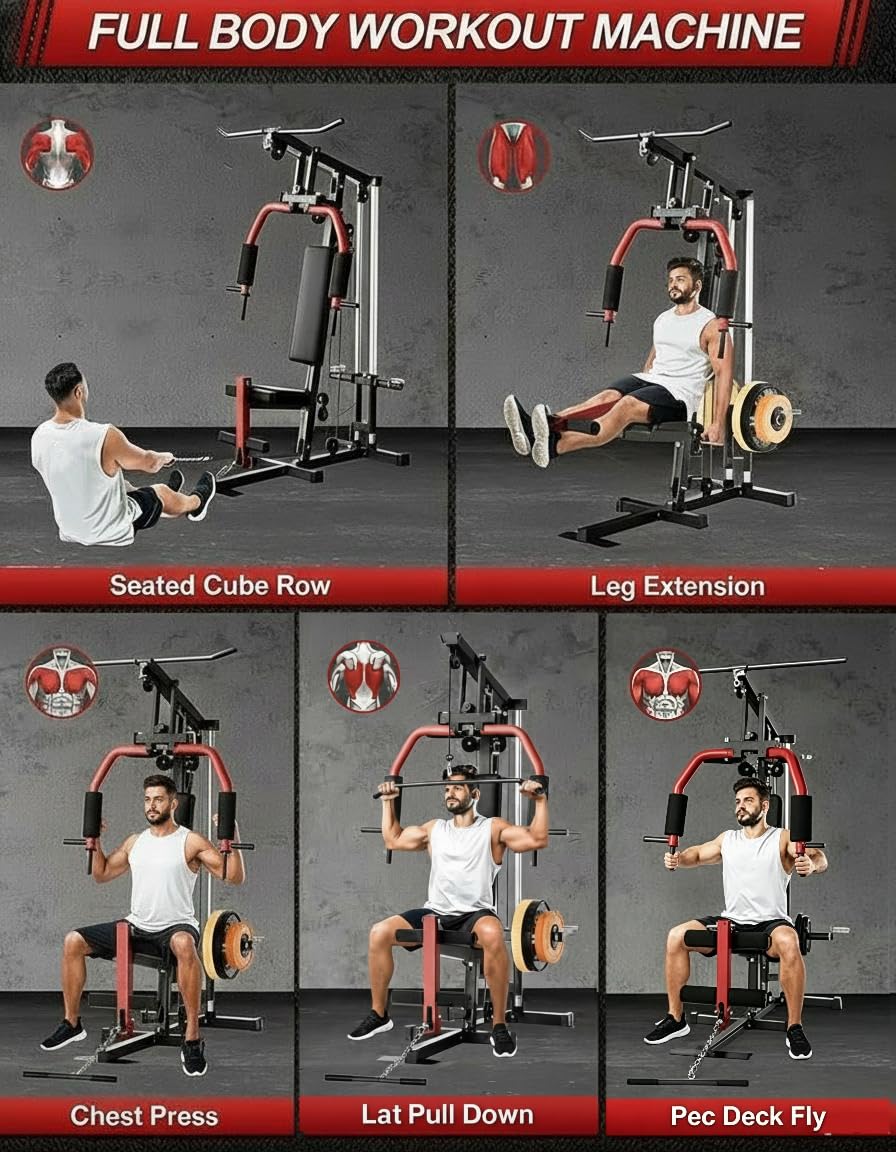 Home Gym Machine, Max 300LBS Capacity Home Gym Equipment with Leg Press, Multifunctional Exercise Equipment for Full Body Strength Training, Fit 1" & 2" Weight Plates (Not Included)