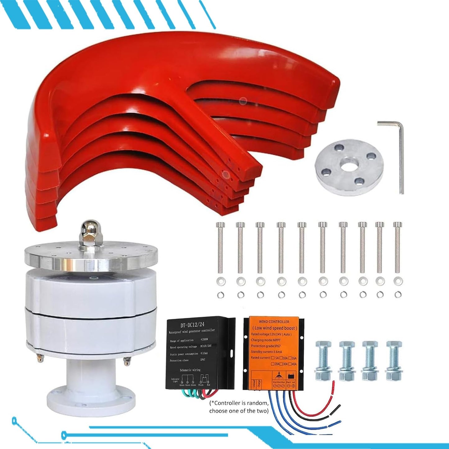 CLPYING 16000W Wind Turbines Generator,5 Blades 12V/24V/48V Vertical Axis Wind Turbines Generator Kit,3 Phase AC Permanent Magnet Generator Kit for Home Hybrids Streetlight Use(Red,48V)