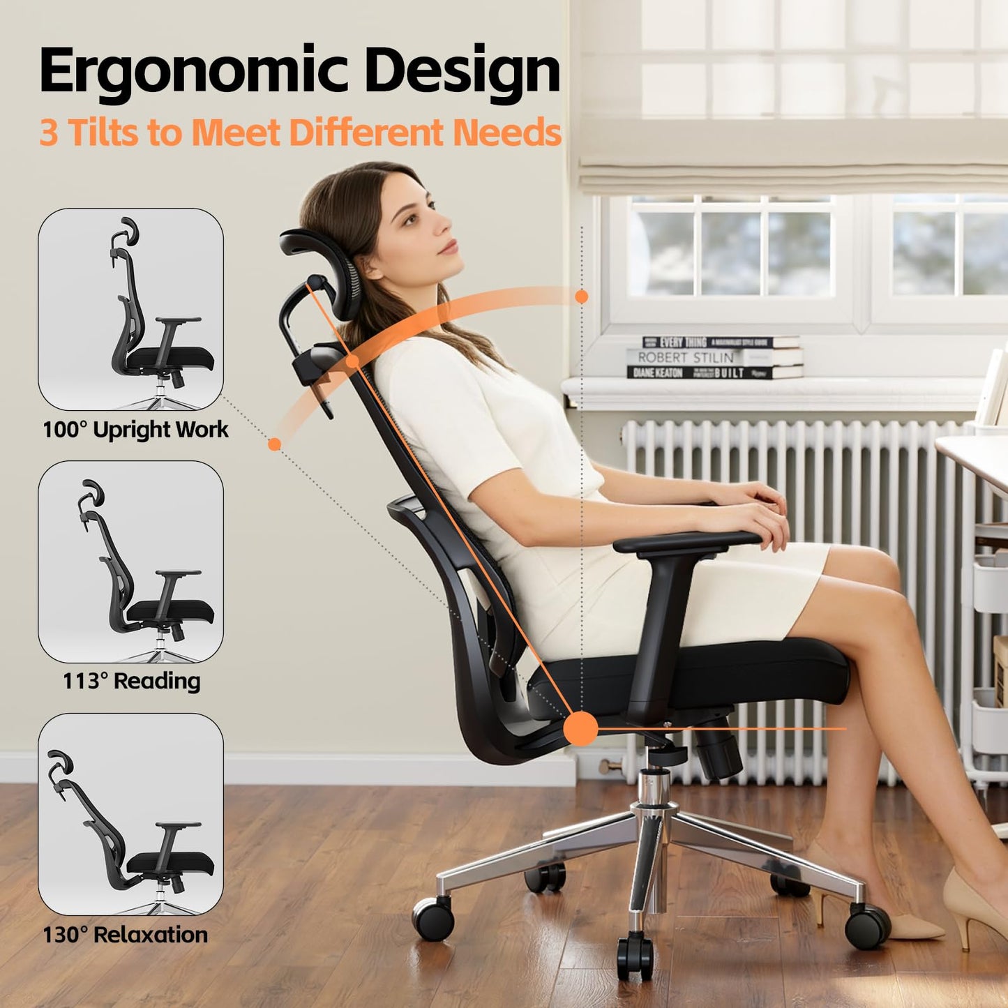 QuelSoft Ergonomic Office Chair, Home Office Desk Chairs, 3D Lumbar Support High Back Desk Chair, Comfortable Computer Chair & Gaming Chair for Office & Home - Black