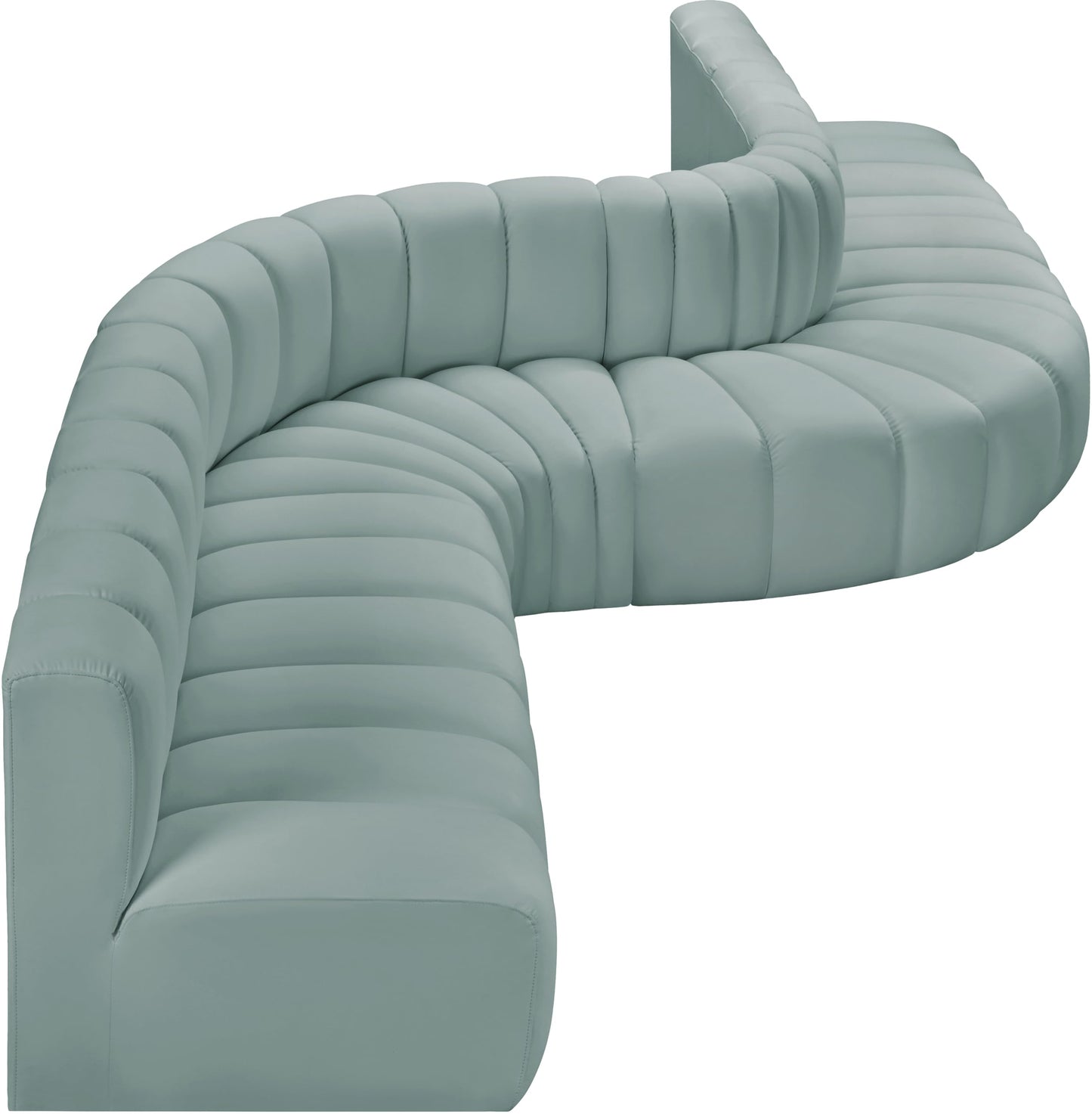Meridian Furniture 101Mint-S8C Arc Collection Modern | Contemporary Modular Sofa with Soft Mint Green Vegan Leather, Deep Channel Tufting, Modular, 197" W x 84" D x 30" H, Mint