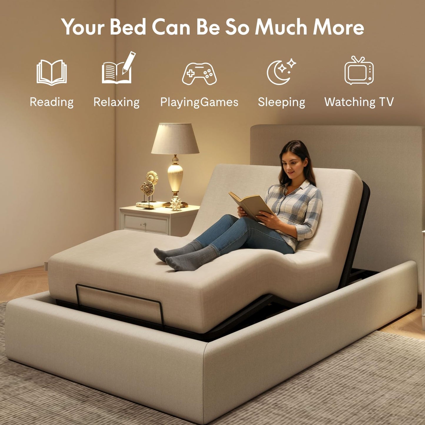 FLEXISPOT Twin XL Adjustable Bed Frame Base,Segmented Design,Easy Assemble, Oxford Fabric Bedspread,Wired Remote,Whisper Quiet Durable Motor,Mattress Holder, No Box Spring.