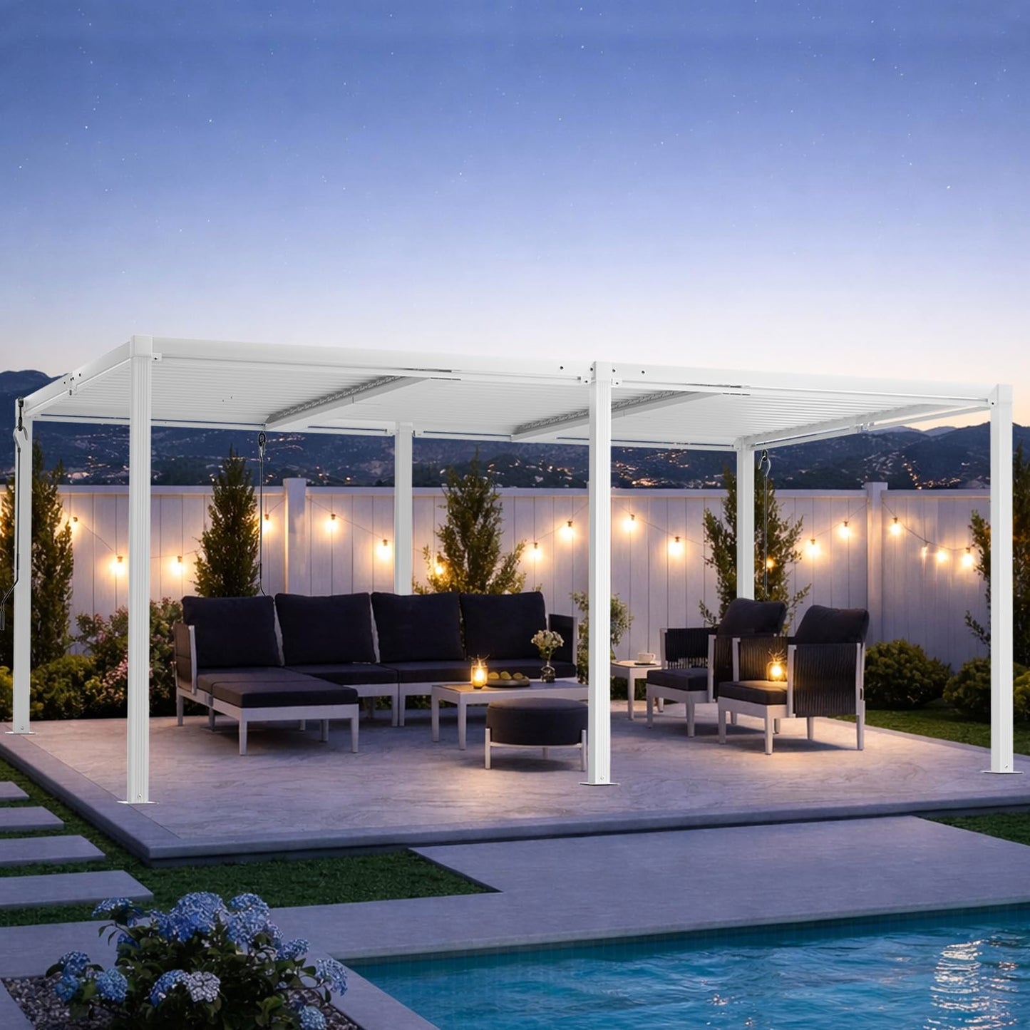SAILARY Louvered Pergola 12' x 20', Large Outdoor Aluminum Pergola with Reinforced Steel Roof, Heavy-Duty Hardtop Gazebo for Patio Garden, Weatherproof Sun Shade Shelter, White