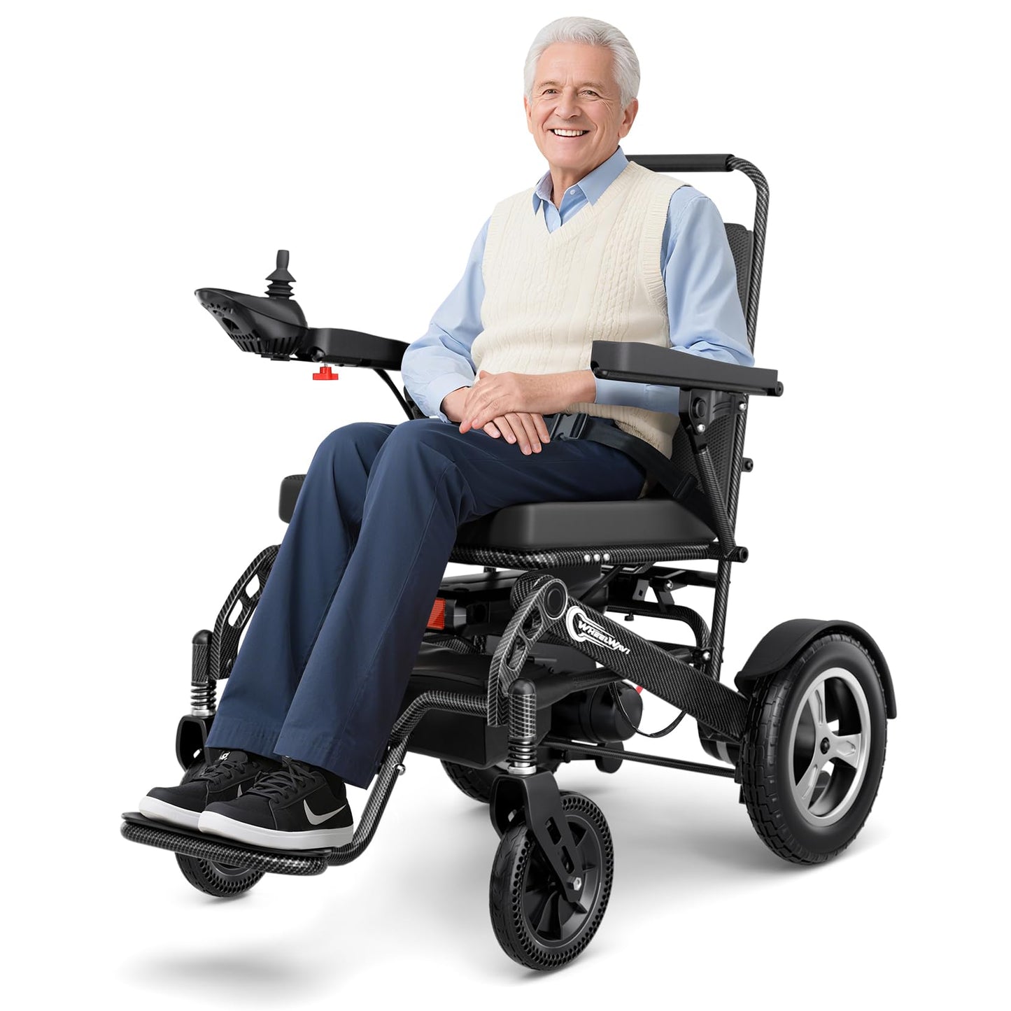 Foldable Electric Wheelchair with Durable Frame for Adults, Lightweight Motorized Power Wheelchair for Seniors with Electromagnetic Brake, Airline Approval, Black