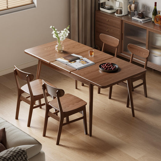 Muwuele Solid Wood Extendable Dining Table for 4-8 People with Seamless Extension from 47.2 to 63 Inches, Easy Assembly, Expandable Tables for Small Spaces, Dining Room, Kitchen, Living Room, Walnut