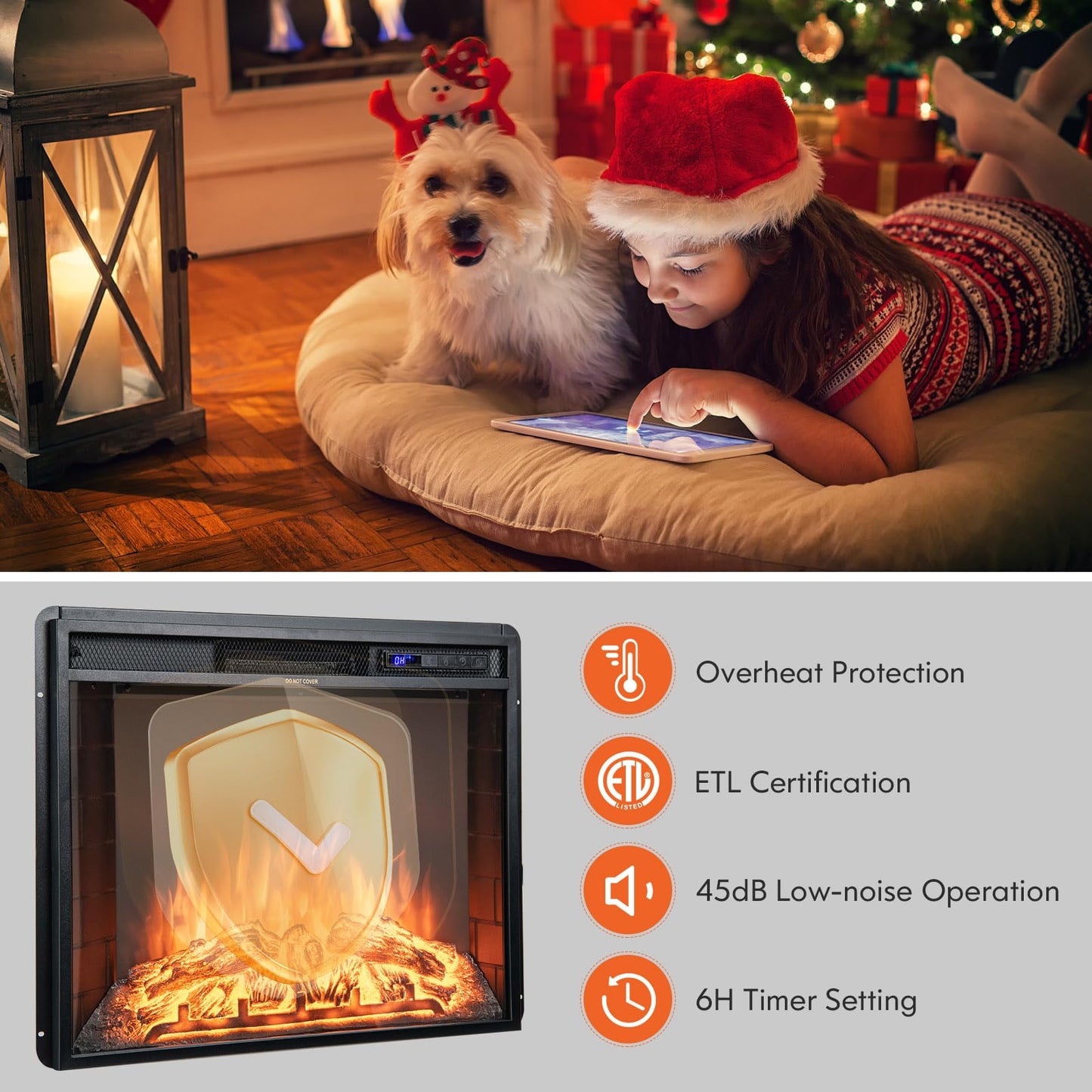 Tangkula Recessed Electric Fireplace, 26 Inch Fireplace with Adjustable Flame Brightness, LED Screen & Remote Control with Timer, Overheating Protection, 750W/1500W Fireplace Heater