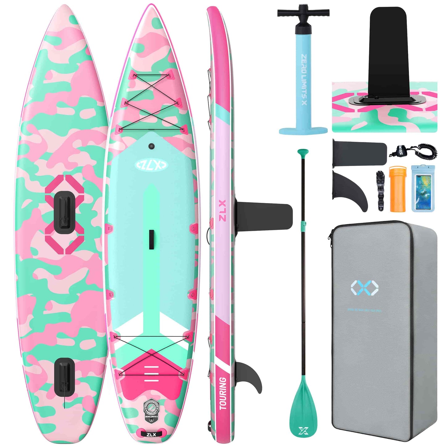 ZLX 11'6" Extra Wide Inflatable Paddle Board, Touring Stand Up Paddleboard, Fast-Tracking SUP for Long-Distance, Stable Center Fin, Portable Backpack & Accessories for Adults, 500lb/3 People/Family