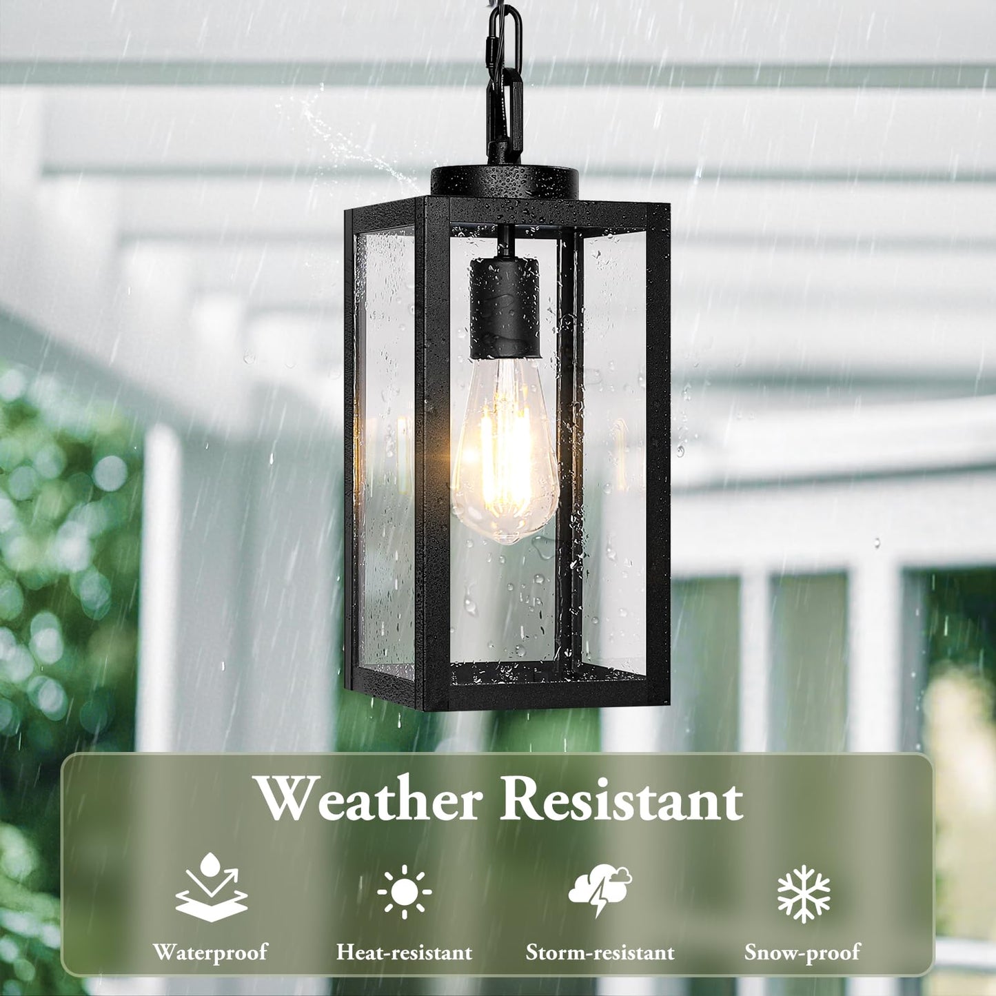 BesLowe Outdoor Pendant Light, 13·Black Metal Hanging Lantern, Adjustable Chain, Model D05088P