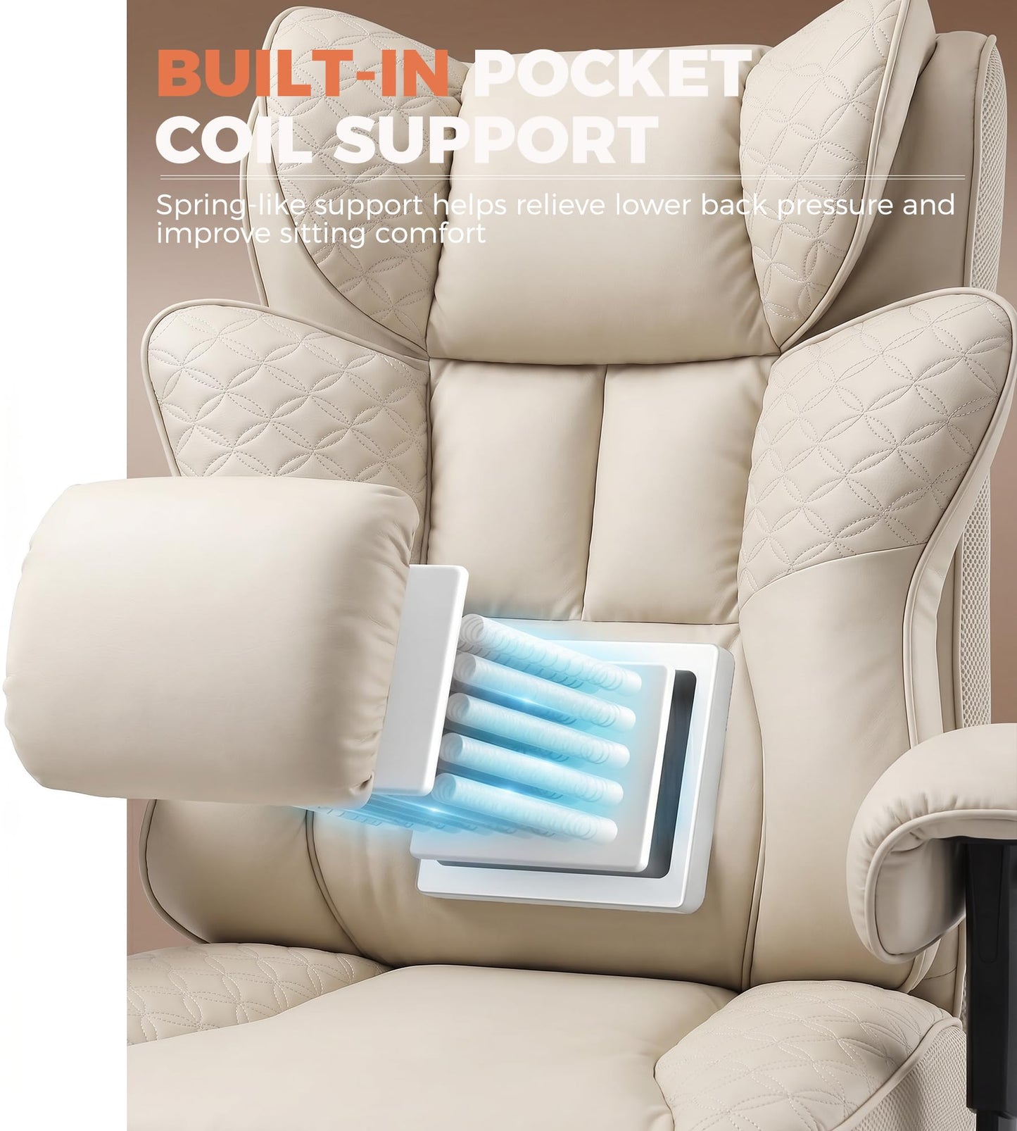 GTPLAYER Big and Tall Office Chair, Wide Ergonomic Gaming Chair with Deluxe Embossing Designed Leather with Foot Rest,150°Reclining Adjustable Soft Armrests Pocket Spring Back Support and Pillow