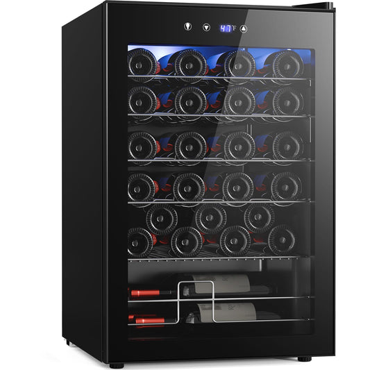 Antarctic Star Wine Fridge, Freestanding Wine Cooler Refrigerator with Adjust Temperature（32°F- 61°F）, 4.5 Cu.Ft Mini Fridge for home/bar/office, Black