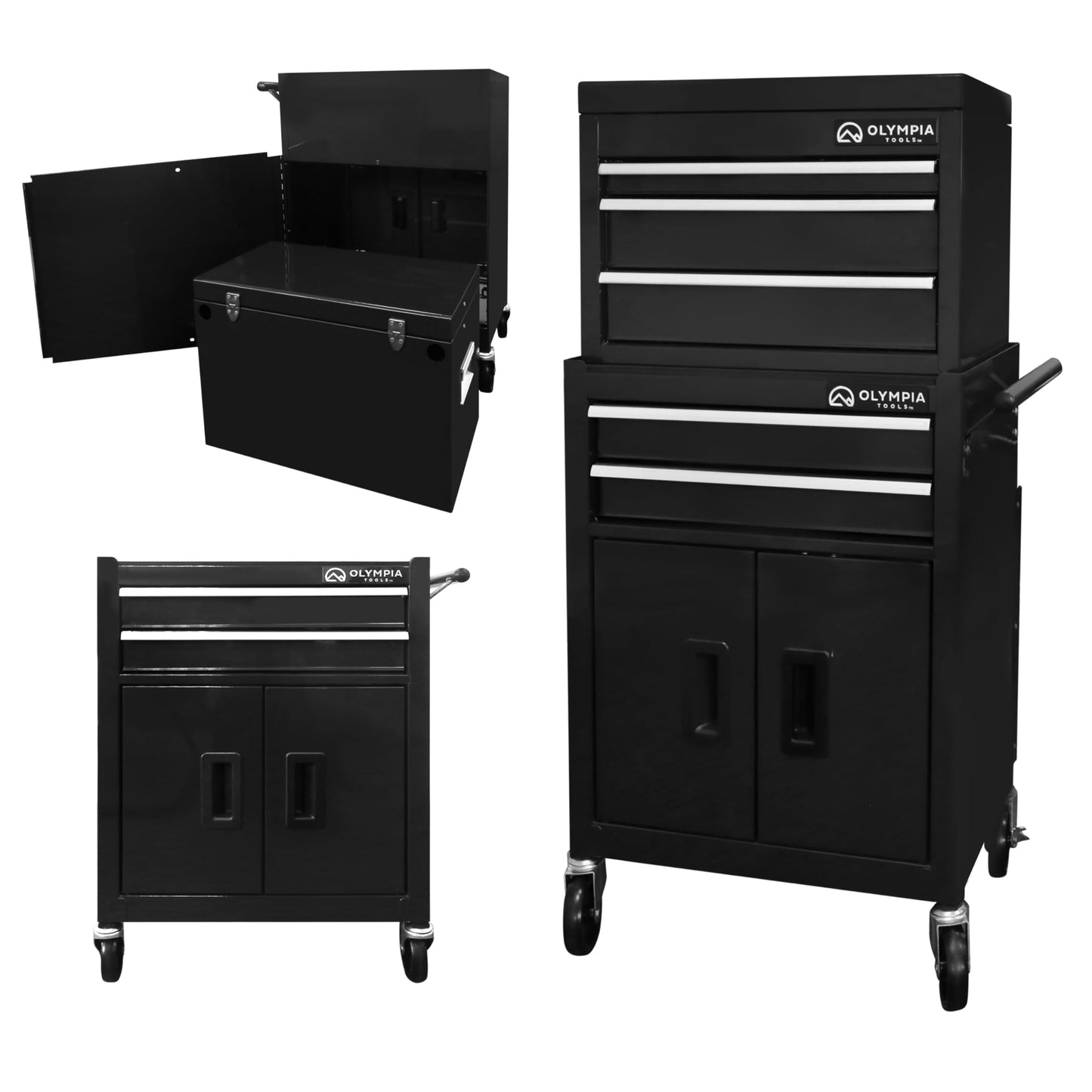 Olympia Tools 20-Inch Rolling Tool Cabinet Organizer, Heavy-Duty 5-Drawer Metal Tool Chest with Wheels and Locking Storage for Garage and Workshop, Black