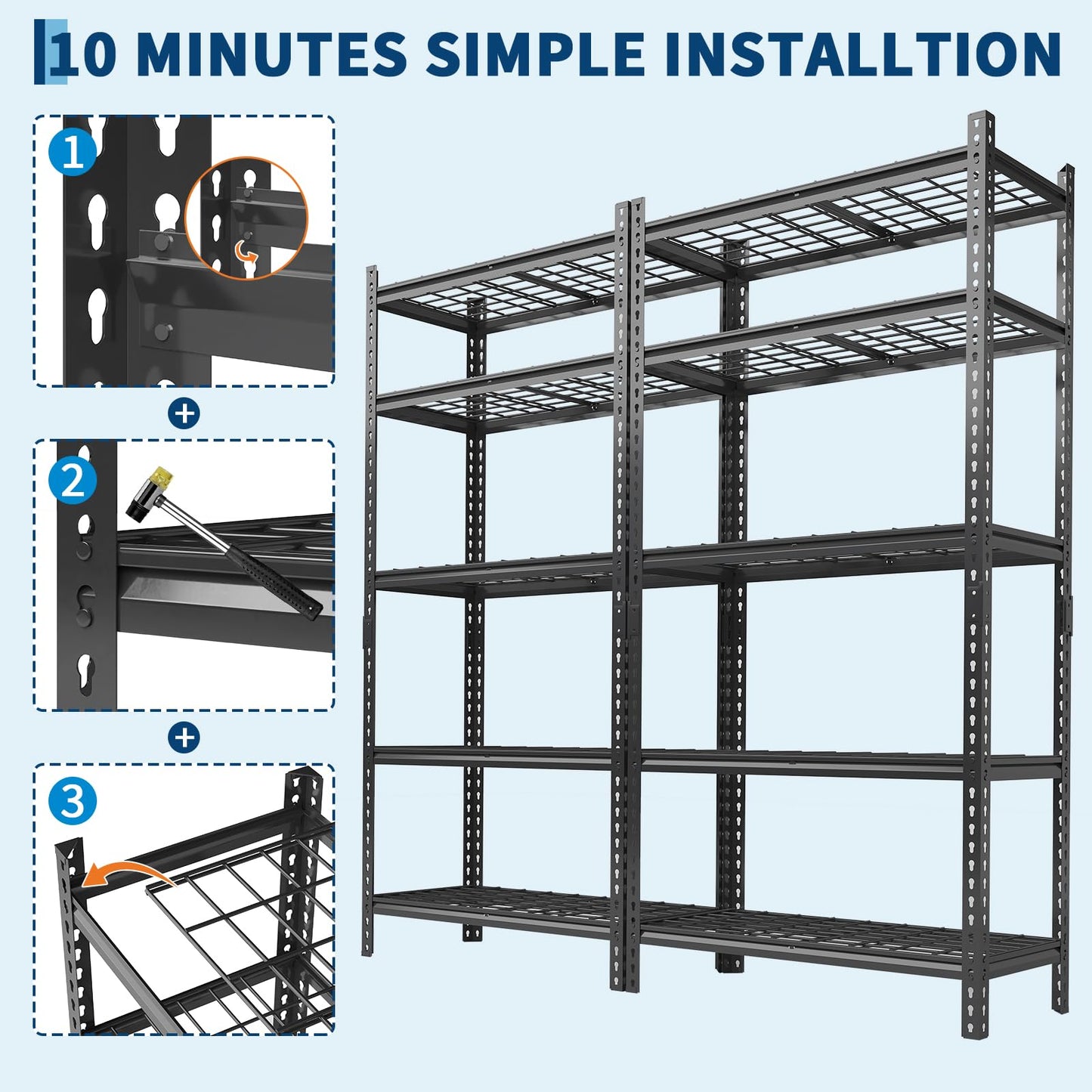 Garage Shelving 2200 LBS Storage Shelves Adjustable Metal Shelving Unit Heavy Duty 5 Tier Metal Shelves for Garage Kitchen Pantry Warehouse Basement, 36" W × 16" D × 72" H, 4 Pack