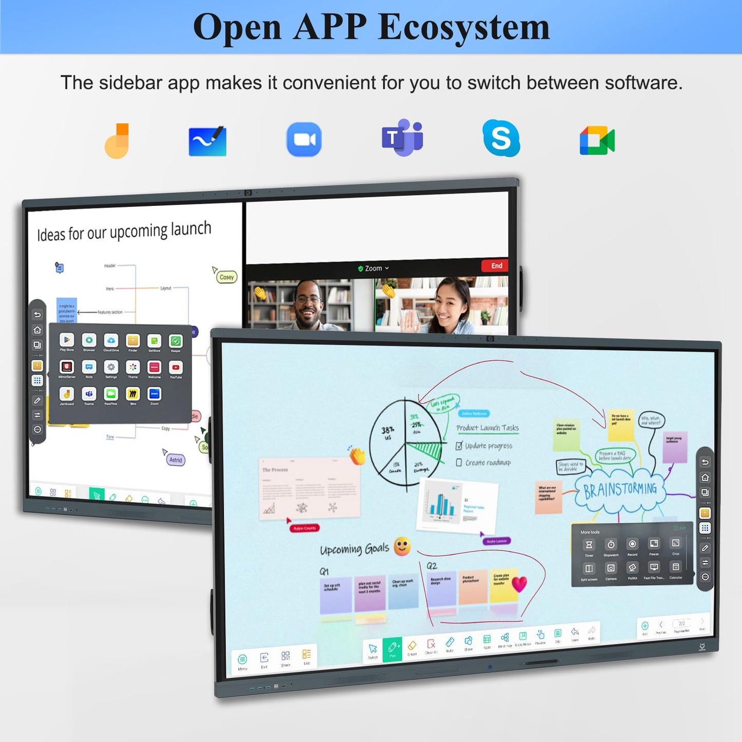 LINGHUFOX 86'' Smart Board, 4K Touch Screen Interactive Whiteboard Display, AI Camera with 8 Mics, Android 13.0 8+128G, All in One Smartboard for Classroom Office Home (Board+Wall Mount)