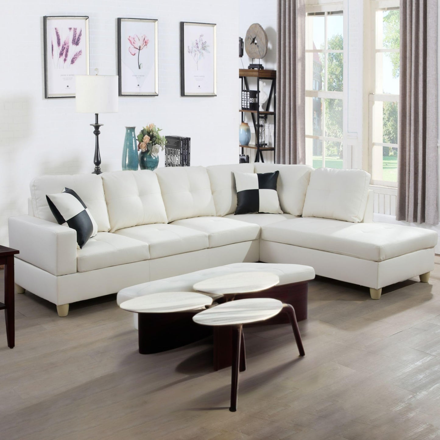 NicBex Sectional Couches for Living Room 2-Piece Modern Sectional Sofa with Right Chaise Classic L-Shape Sectional Couch Leather Upholstered Sofa Couches for Living Room, Office, Bright White