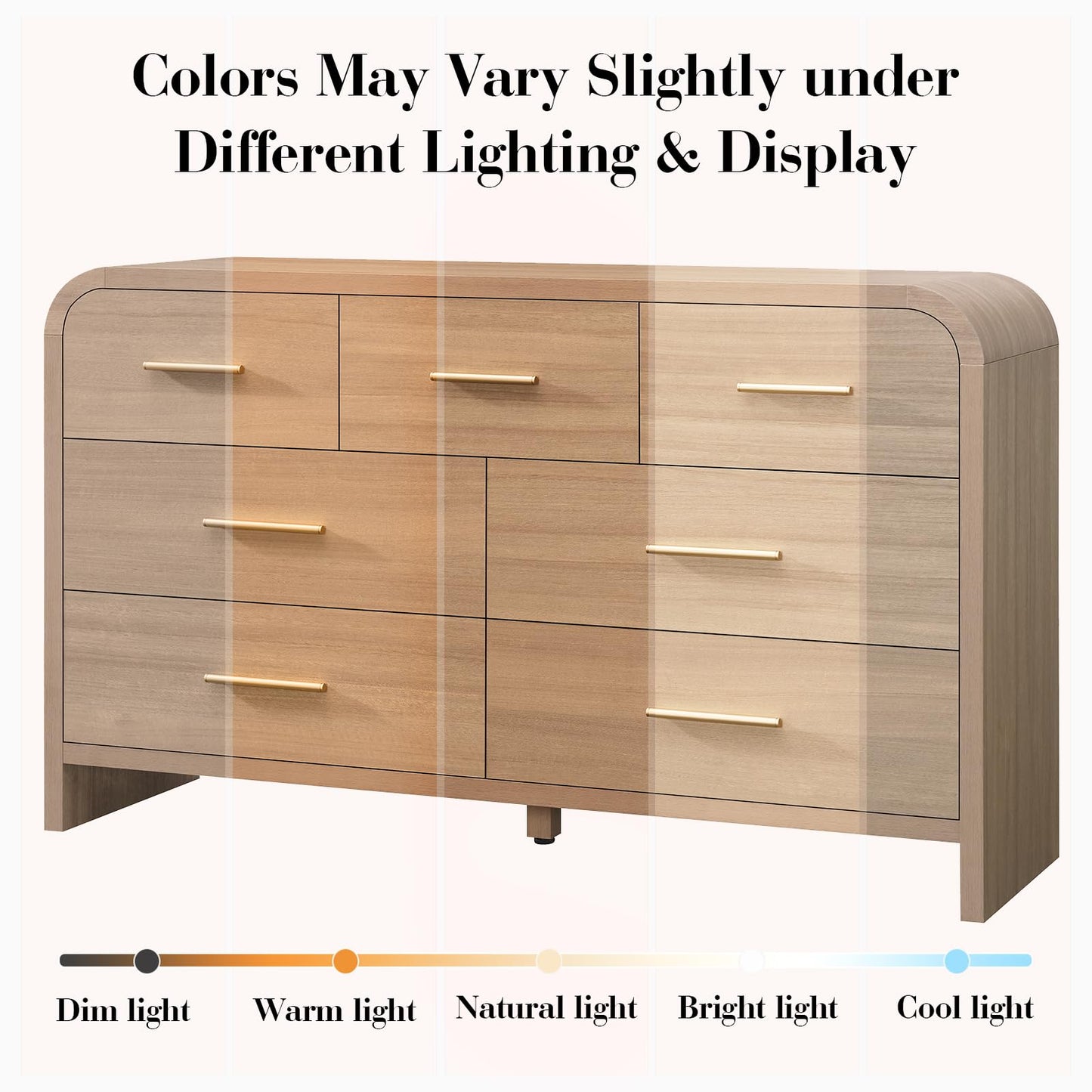 EliteSet Curved 7 Drawer Dresser for Bedroom, 53.82'' Wide Chest of Drawers, Modern Storage Cabinet for Hallway & Living Room TV Stand, FSC Certified 1.18" Thick Board, 100 lbs Top Weight, Oak