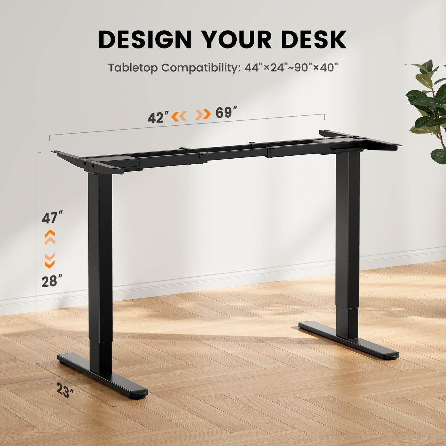 ErGear Dual Motor Standing Desk Frame, Electric Adjustable Legs Compatible Desktop Size 44″-90″, 264 lbs Weight Capacity, 4 Memory Height Settings Stand up Desks Base, Black Frame Only