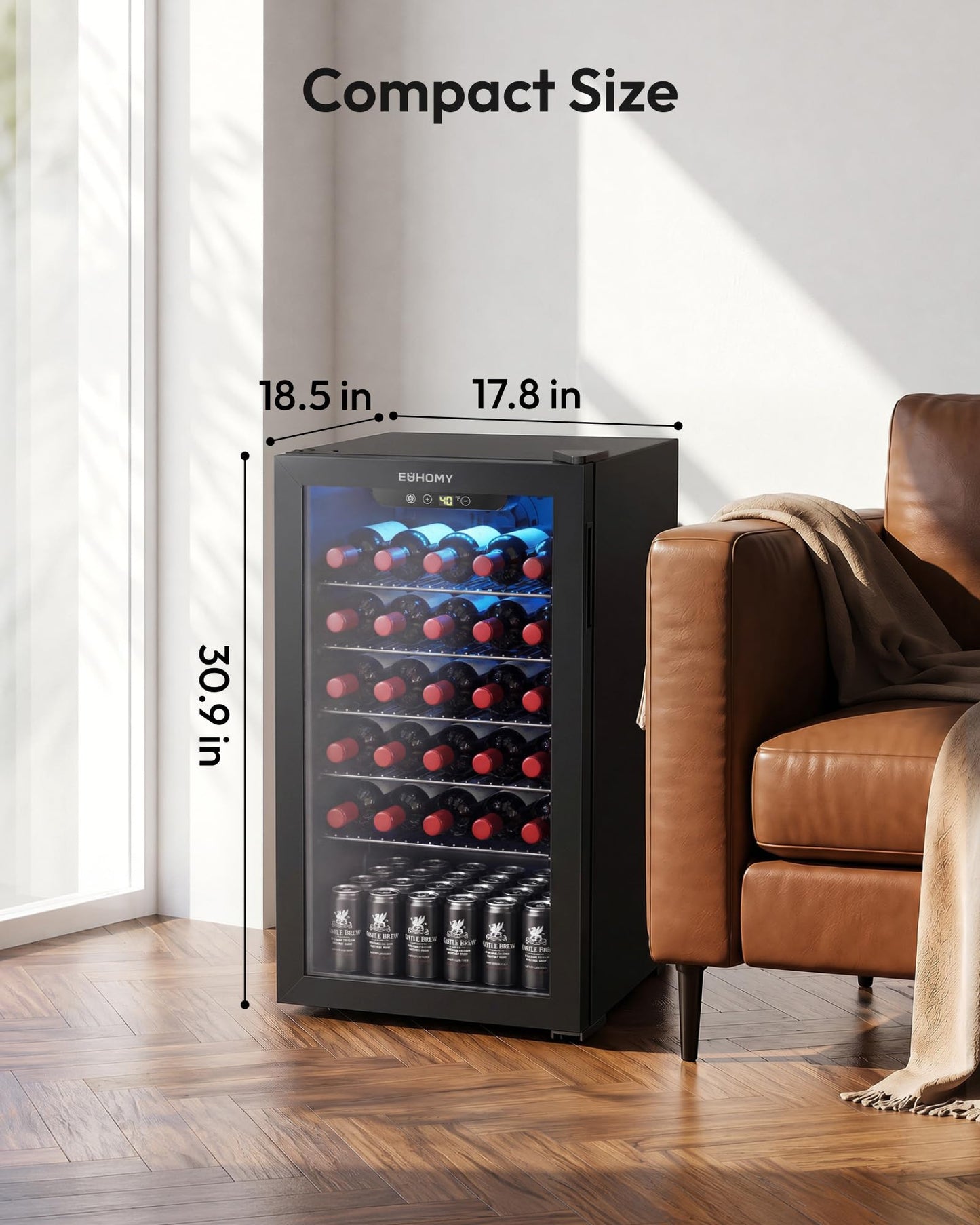 EUHOMY Beverage Refrigerator Cooler, 125 Can Mini Fridge with Glass Door for Soda Beer or Wine, Beverage Cooler for Home, Office, Bar with Removable Shelves, Black