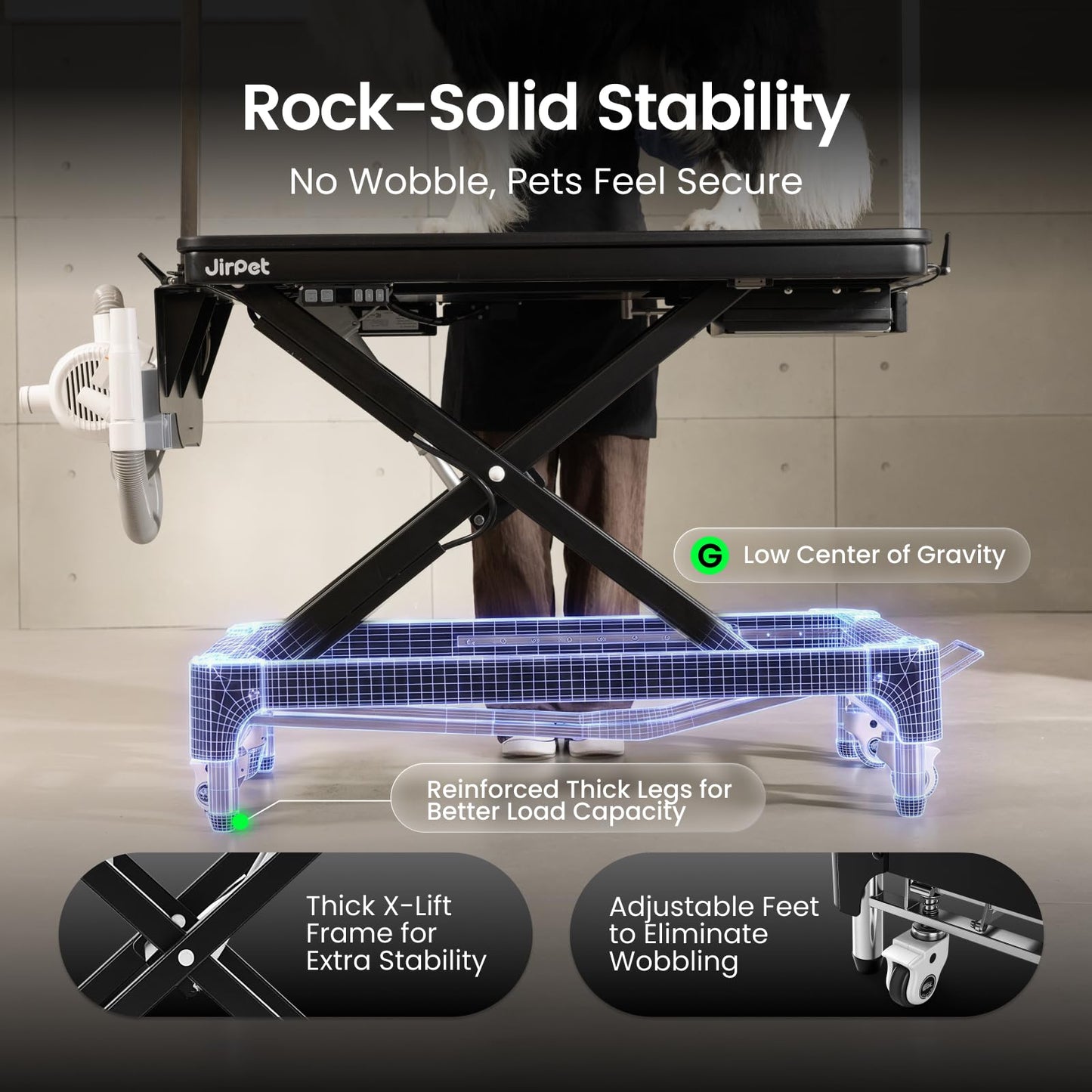 JirPet Dog Grooming Table for Large Dogs, Electric Lift with Memory Function, 46″ Professional Grooming Table with Strong Stability, Power Outlet, Grooming Light, and Wheels for Easy Mobility