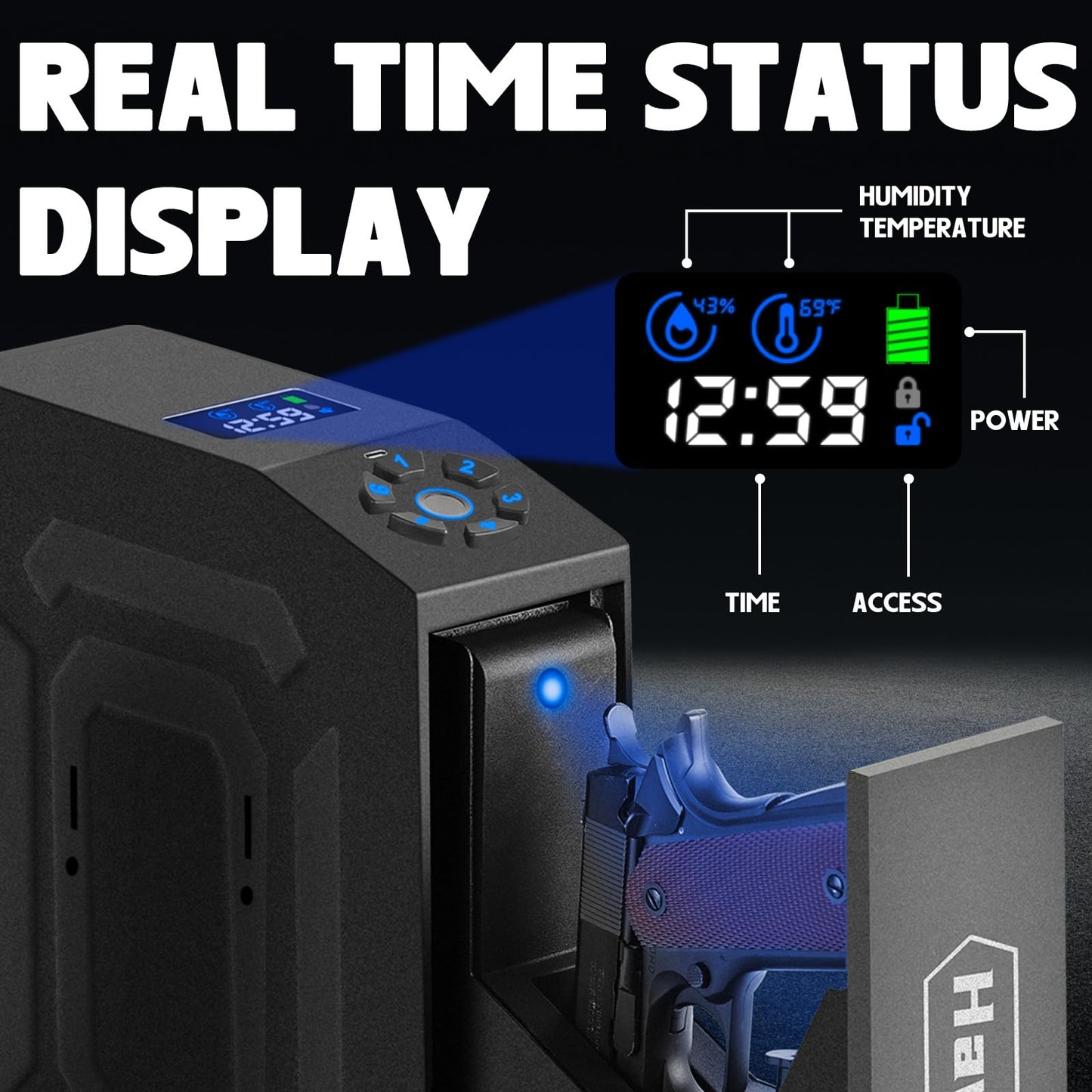 HAWKHONOR Smart Gun Safe for Handgun, Gun Case, Biometric Slider HandgunSafe for Nightstand, Bedside, Pistol Safe For Desk, Car, Truck - with Fingerprint, PIN Code, Key Access