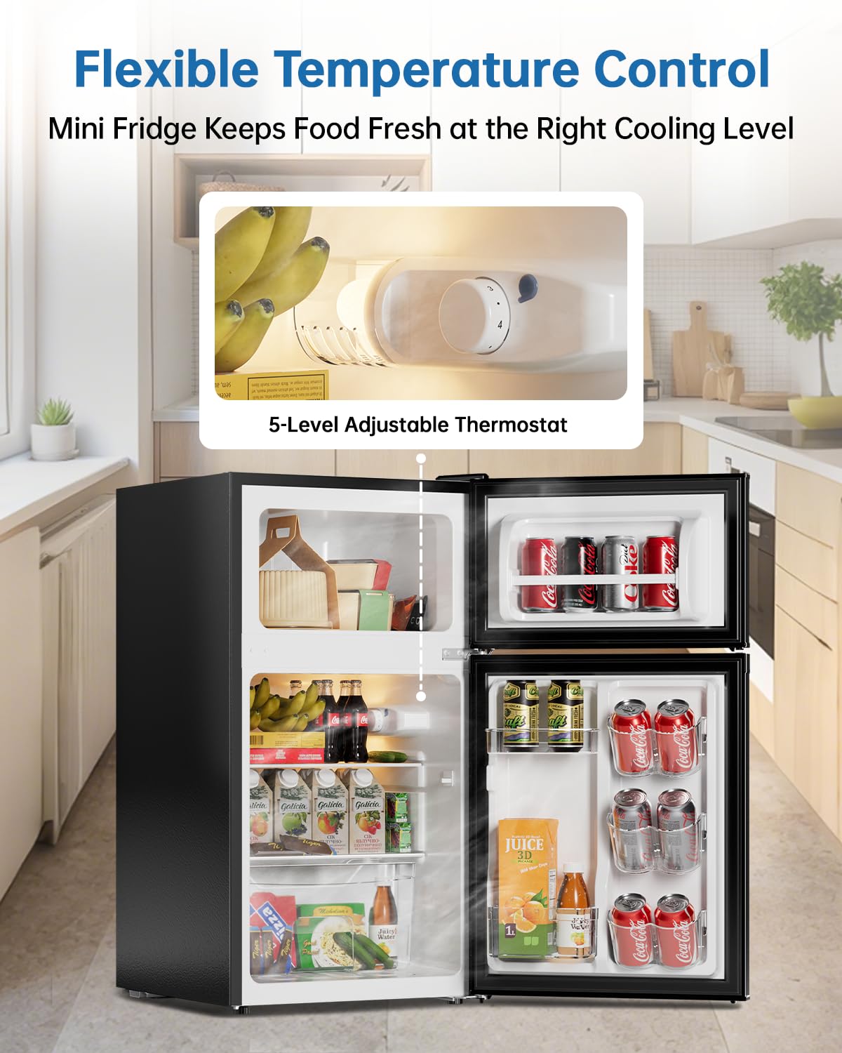 Frostorm 3.2 Cu Ft Mini Fridge with Freezer - Energy Efficient, Double Door Upright Freezer for Bedroom, Office & Dorm,restaurants | Small Fridge, Glass Shelves,Interior Light,ETL Certified,etc