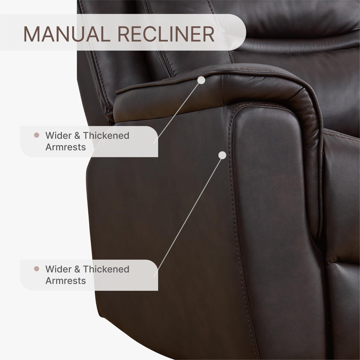 KISLOT Leather Recliner Chair, 360° Swivel Rocker Faux Leather Manual Recliner with Adjustable Backrest & Footrest Ergonomic Single Lounge Chair for Living Room, Bedroom, Home Theater