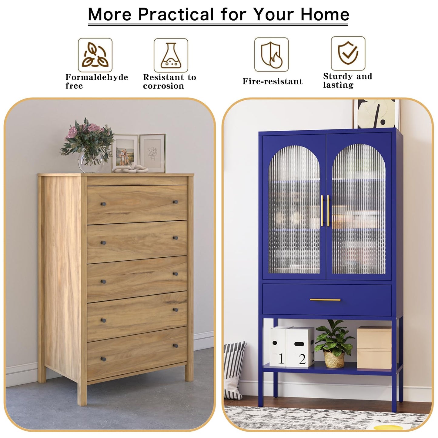 ALBAD 63 Inch Tall Metal Pantry/Display/Storage Cabinet with Fluted Glass Doors and Drawer & Adjustable Shelf for Modern Home Office Living Room Kitchen Blue