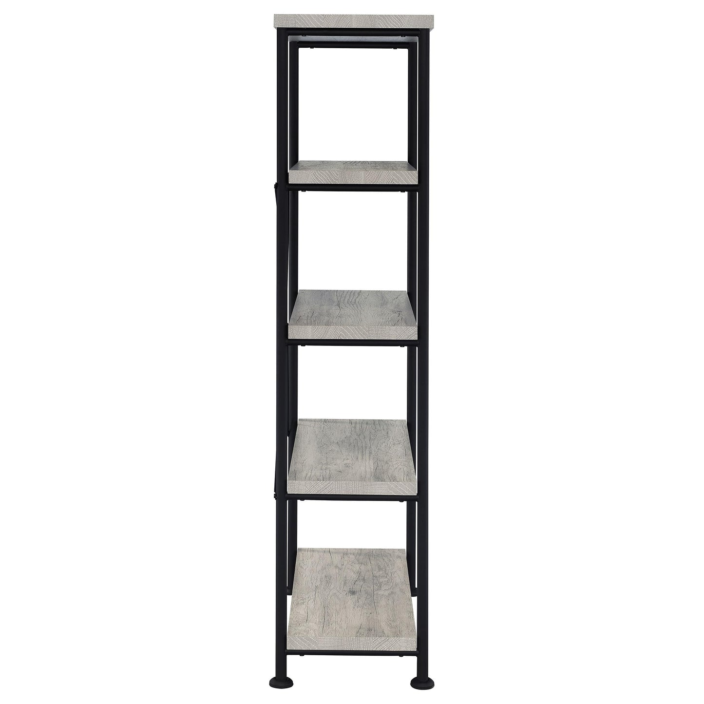 Coaster Home Furnishings Analiese Rustic Industrial 4-Tier Bookcase Etagere Bookshelf Office Storage Book Shelf Engineered Eco-Friendly Wood Look Laminate Sturdy Black Steel Base Grey Driftwood 801546
