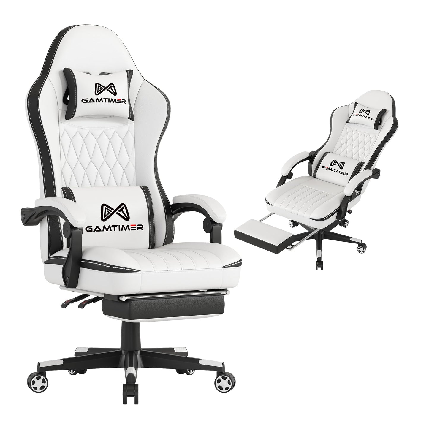 Gamtimer Gaming Chair with Footrest, Ergonomic Computer Chair, PU Breathable Material with Headrest and Lumbar Support, Suitable for Silla Gamer and Adults (White)