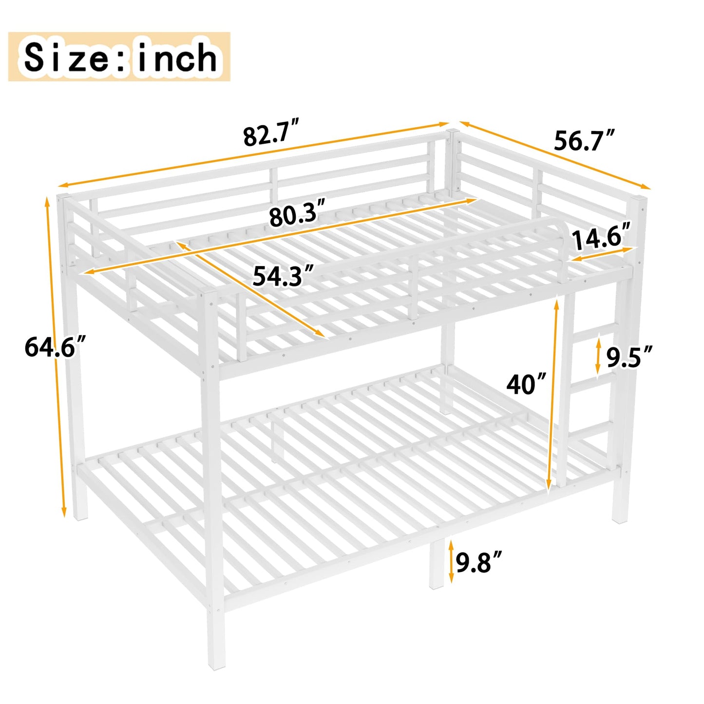 Bellemave Metal Full XL Over Full XL Bunk Beds with High Guardrail & Under-Bed Storage, Heavy Duty Full Size Bunk Bed Frame, Bunk Bed Full XL Over Full XL for Adults, No Box Spring Needed, White