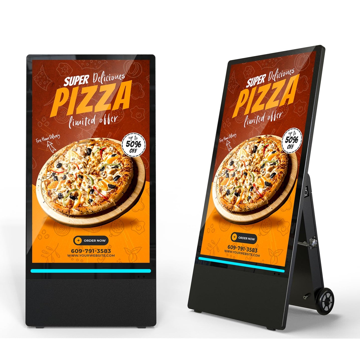 SIOXCFZ 43 inch Outdoor Mobile Digital Signage Display, LCD IP65 Waterproof Advertising Display Kiosk with Rechargeable Battery, Brightness Auto-Adjustment and Impact Resistant Screen