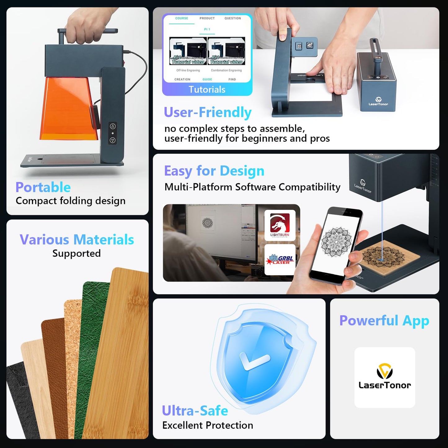 LaserTonor Pi1 10W Laser Engraver Handheld,Portable 1kg Diode Engraving and Cutter Machine 360°‌‌ Full-Angle Engraving,63600mm/min Fast Speed & 0.05mm Precision for Wood/Leather/Coated Metal,Basic