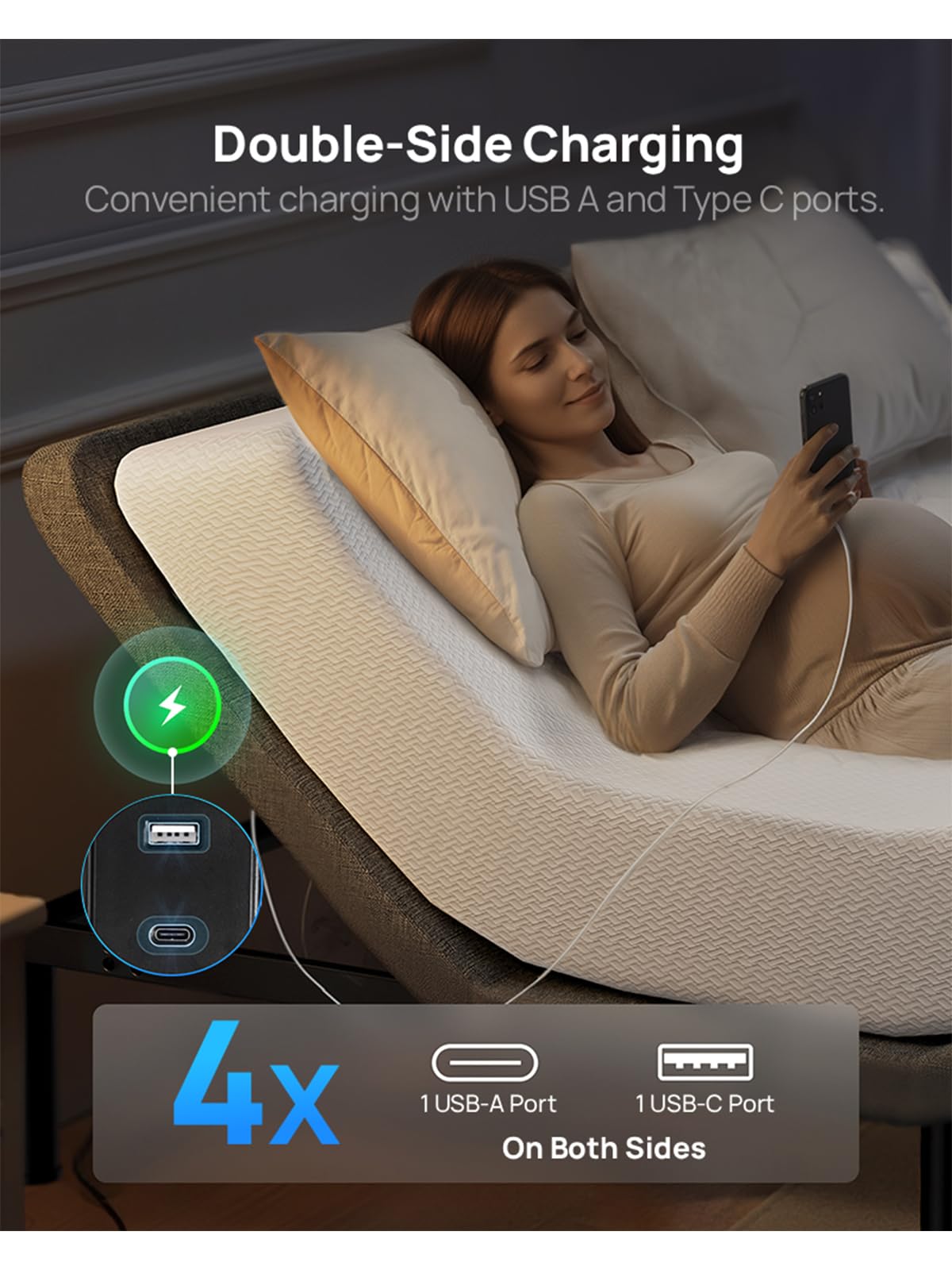 Glendan Queen Adjustable Bed Frame: Back & Foot Incline Electric Bed Base, Remote Control with Storage Basket, USB-A & USB-C Both Sides Charging, Zero Gravity Anti-Snore, 3 Heights, Easy Assembly