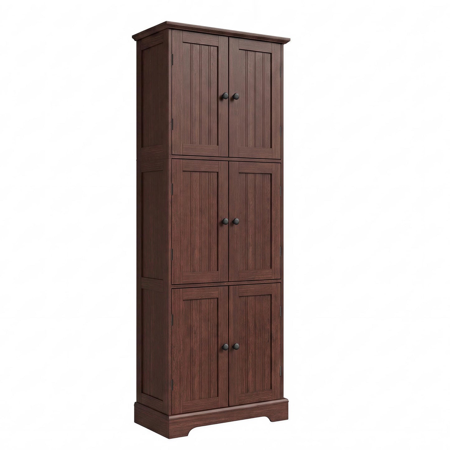 ChooChoo Tall Bathroom Storage Cabinet with 6 Doors, Freestanding Floor Cabinet with Adjustable Shelves, Rustic Walnut Pantry Cabinet for Bathroom, Kitchen, Laundry Room