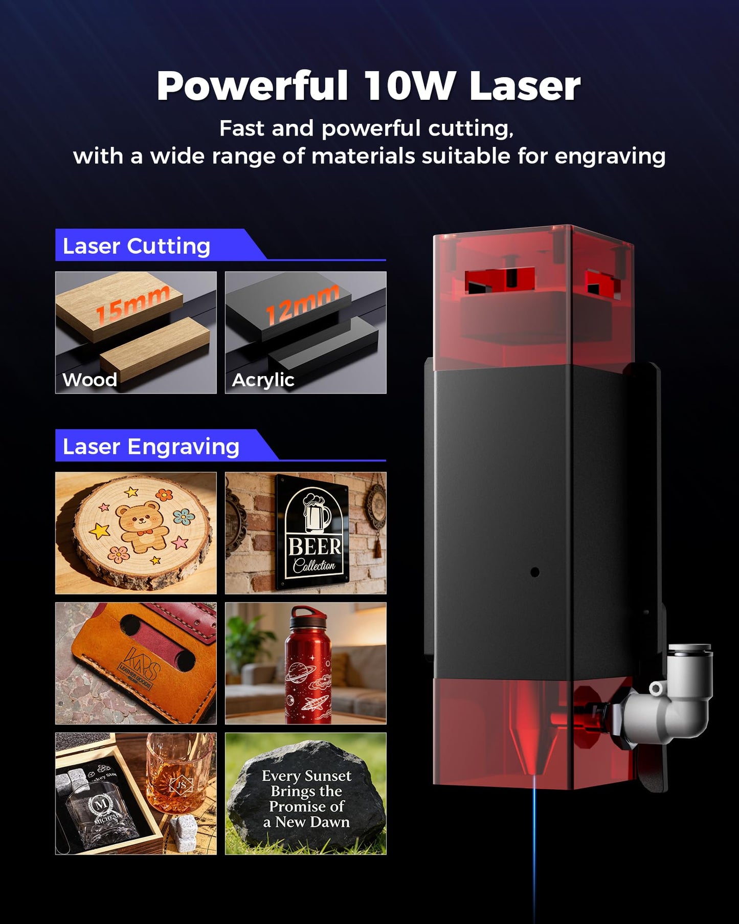 ACMER P1 S Pro 10W (10000mW) Laser Cutter ＆ Engraver Machine,with 380×370mm Large Working Area, WiFi Control, Engraves and Cuts Wood, Acrylic, Leather, Glass, Metal for DIY, Crafts & Small Business